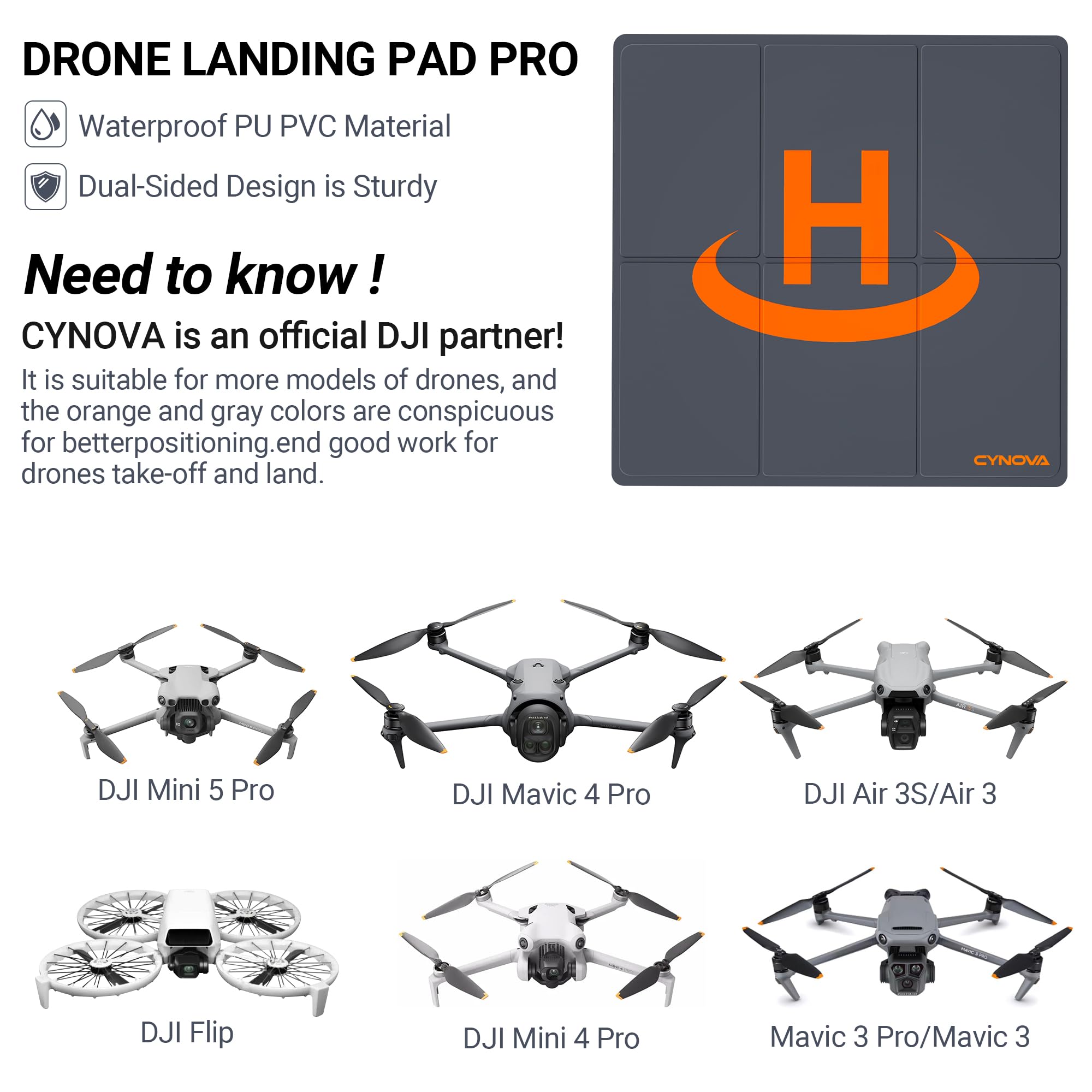 CYNOVA Drone Landing Pad,(50cm)Tapis d'atterrissage Pliable Hélicoptère Piste Décollage Atterrissage Pad pour Dji Mini 3 pro/Mavic Air 2/Mini 2/Mini SE/FPV Drone Accessoires