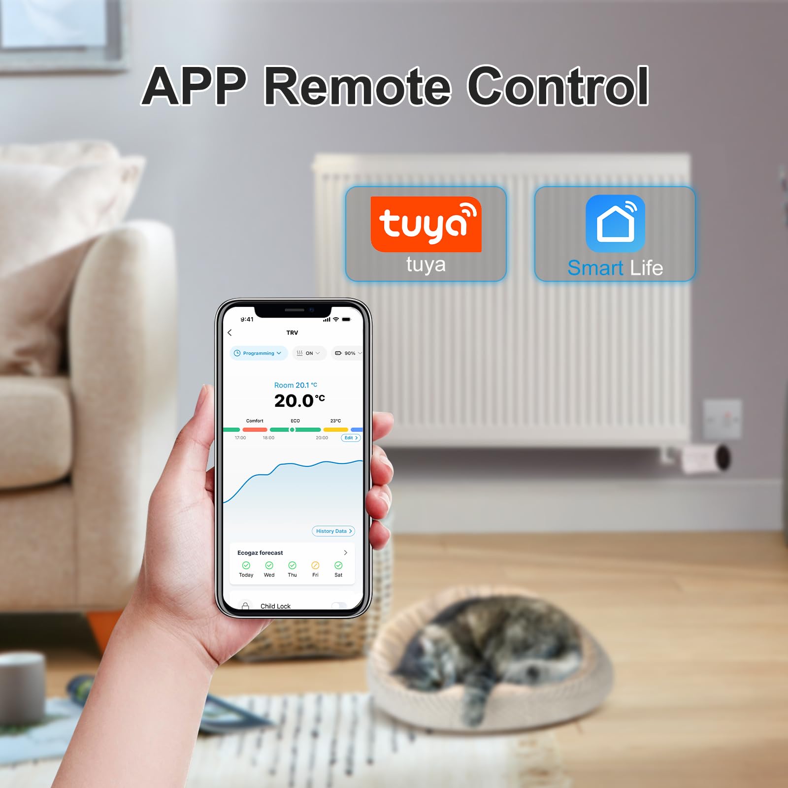 Salcar Termostato de radiador inteligente TRV706W Juego de 3 piezas Termostato WiFi compatible con Amazon Alexa y Google Home programable Termostato de calefacción Tuya Radiador inteligente con