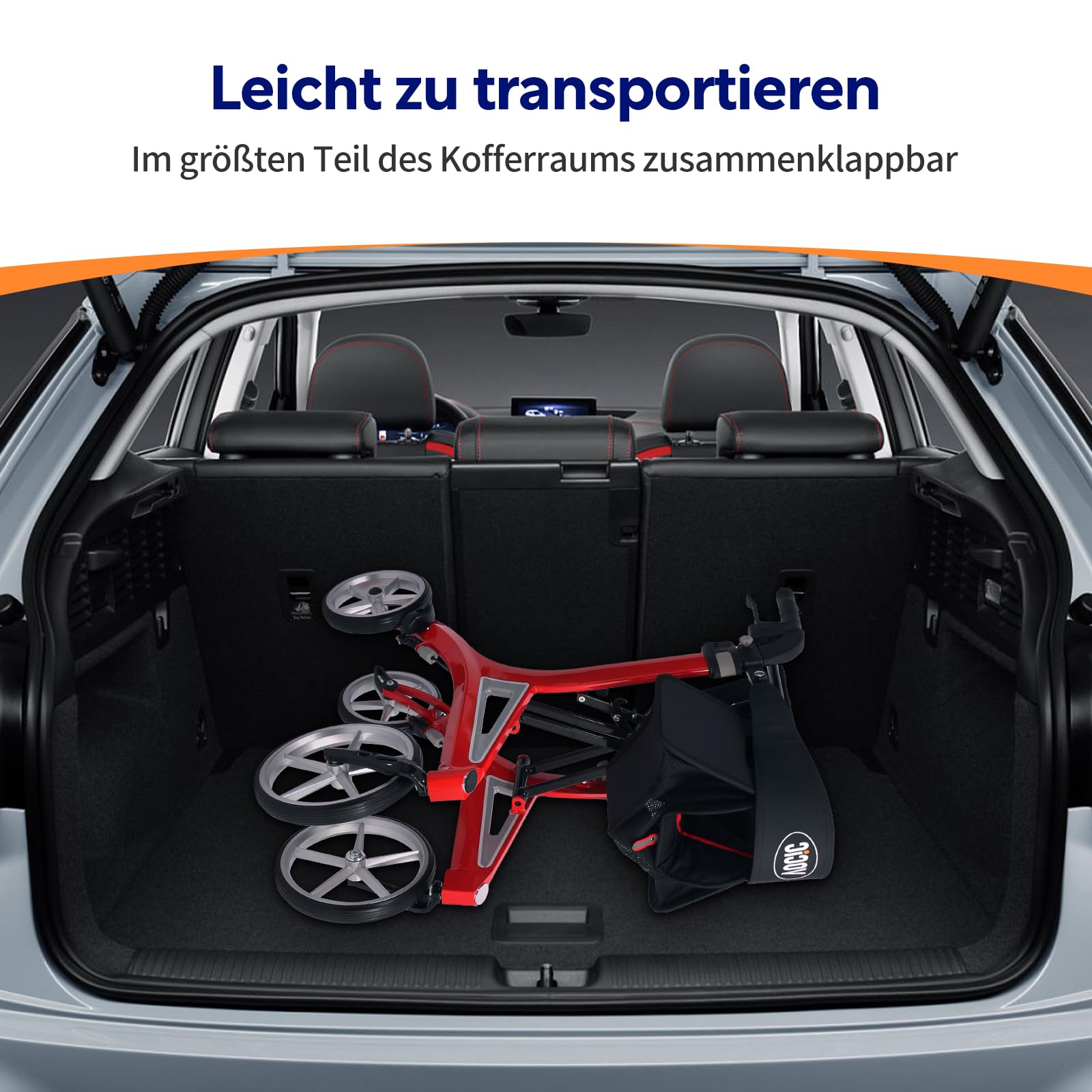 VOCIC Z71 Rollator faltbar leicht mit Sitz, Wasserdicht Aluminium Walker | Leicht klappbar für Senioren, Rollatoren leichtgewicht und faltbar spezial, Pannensichere All-Terrain-PU-Reifen, Rot