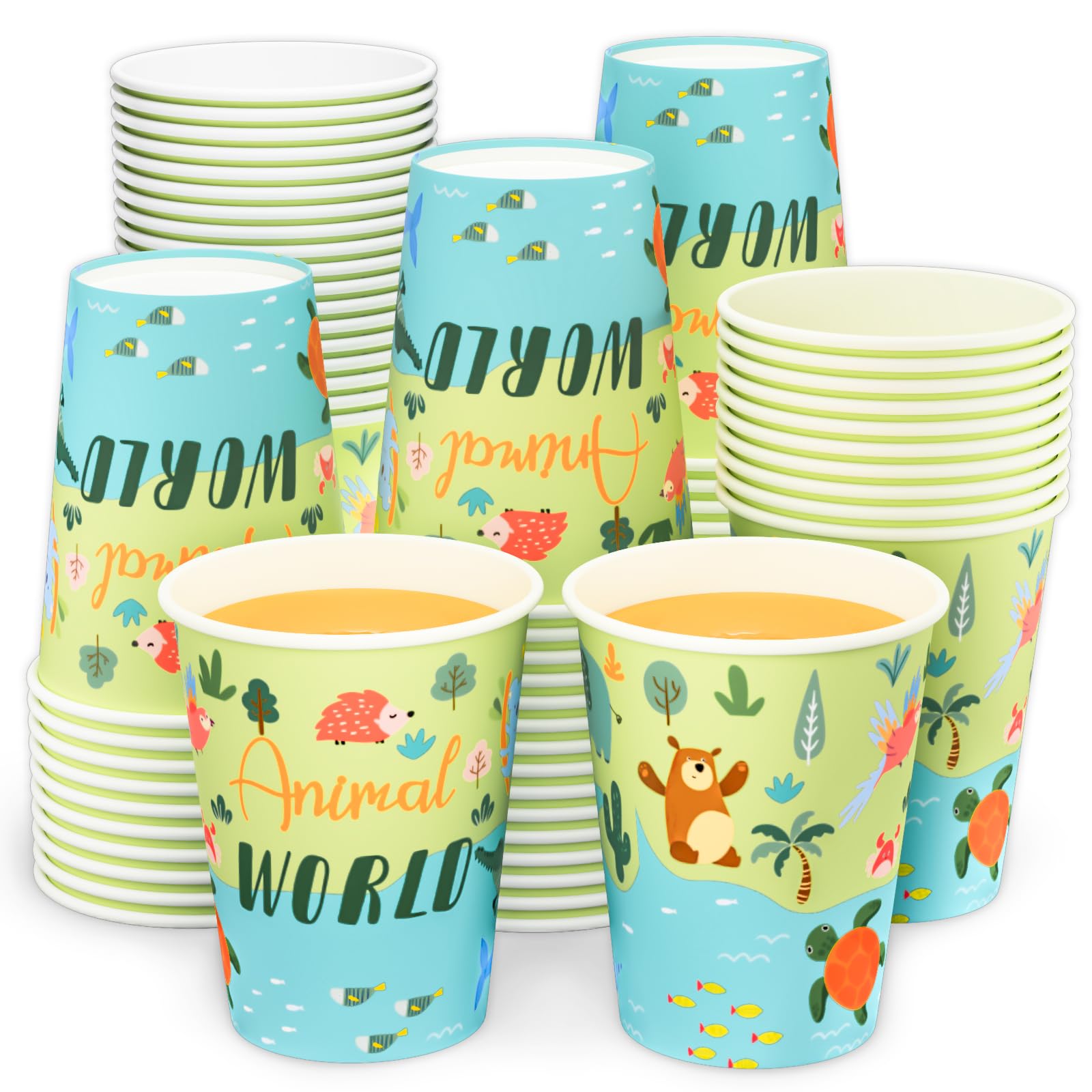 Snapklik.com : Animal World Map Paper Cups, 100 Pack Jungle Safari ...