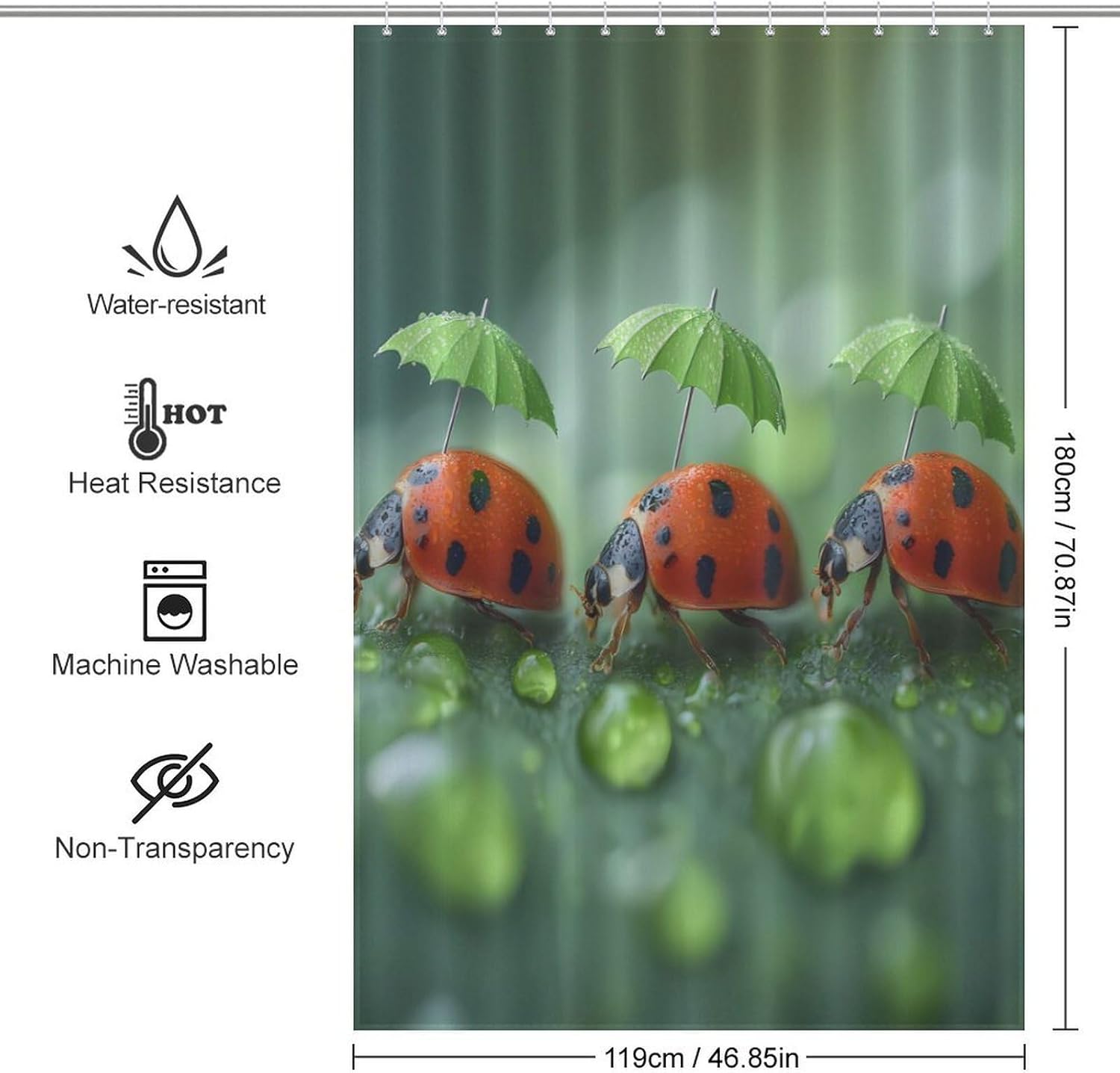 Ladybug Funny Insect Shower Curtain 46.85x70.87Inch（119x180cm） Polyester Bath Curtain Shower Curtains Printed Decorative