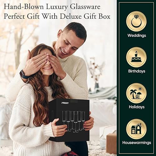 Miniatura 5 de JYB&XY Juego de 6 copas de champán sopladas a mano, elegantes copas de champán con tallo largo, elegantes copas de vino espumoso de 6.5 onzas, para