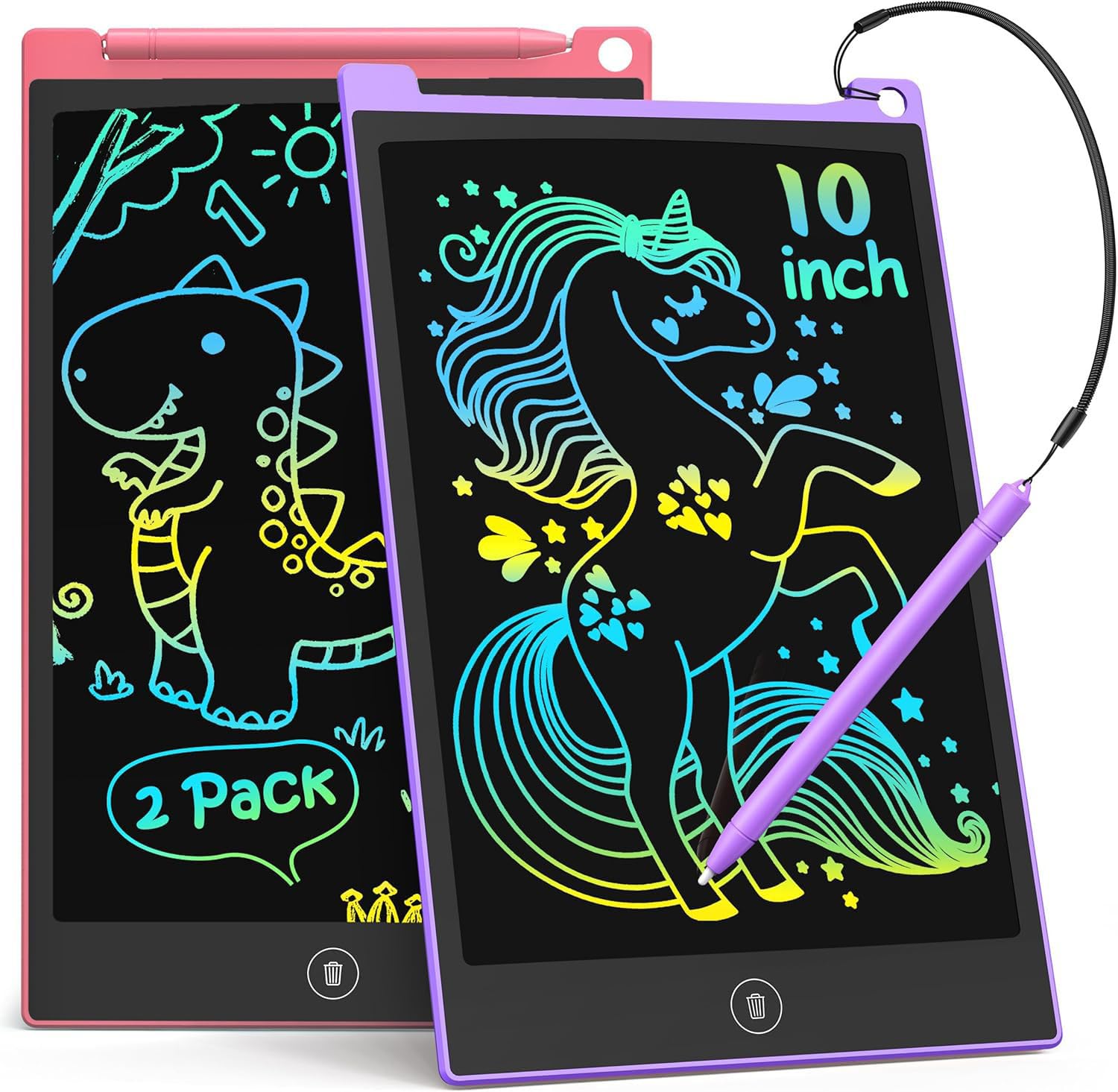 TECJOE 2 Pack LCD Writing Tablet, 10 Inch Colorful Doodle Board for Kids, Electronic Drawing Tablet Drawing Pads,Kids Travel Games Activity for Learning,Gifts for 3–6-Year-Old(Pink and Violet)