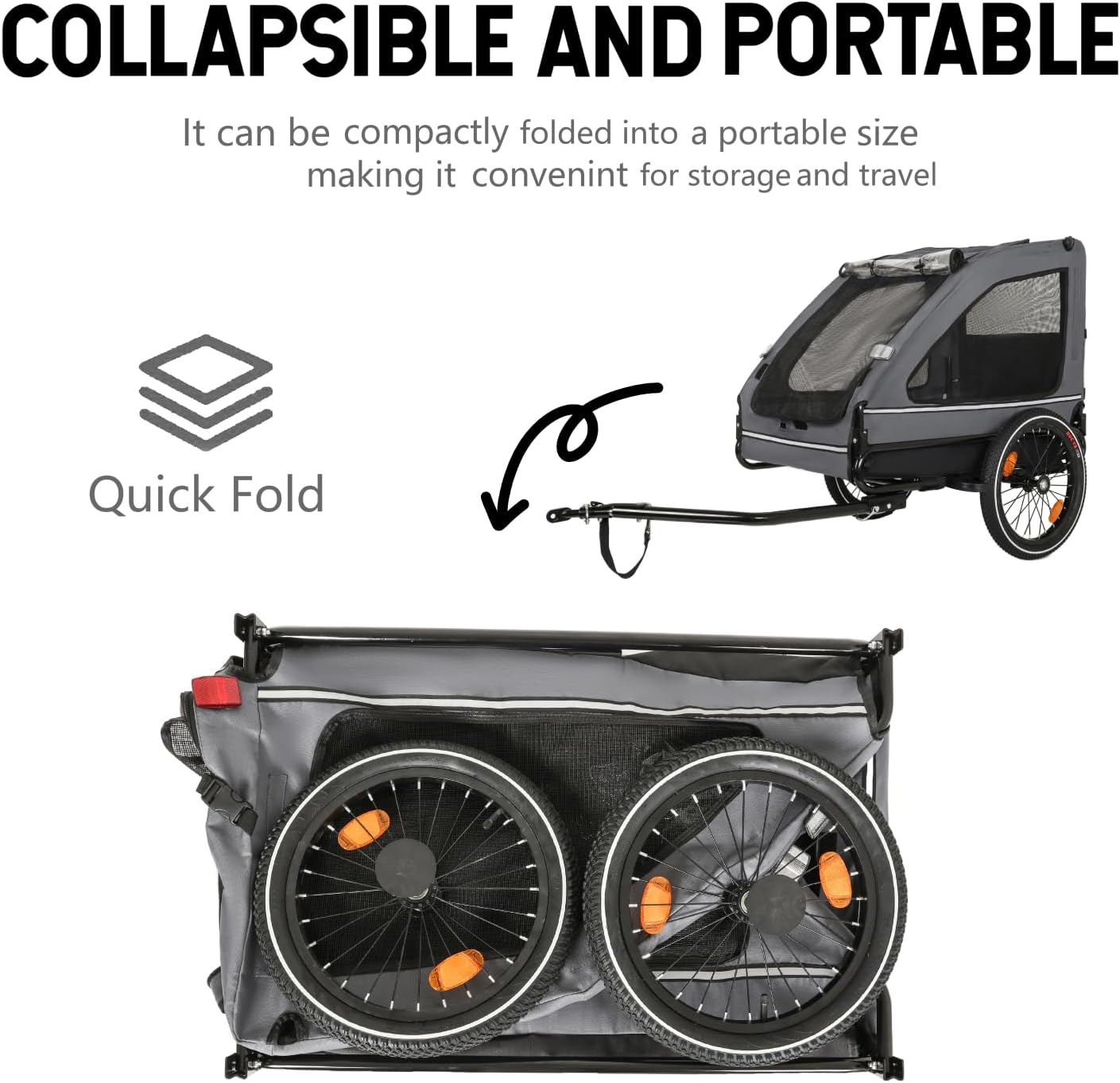 Pet Bike Trailer Dog Cart Steel Black+Grey Stable Structure Outdoor Use Durable