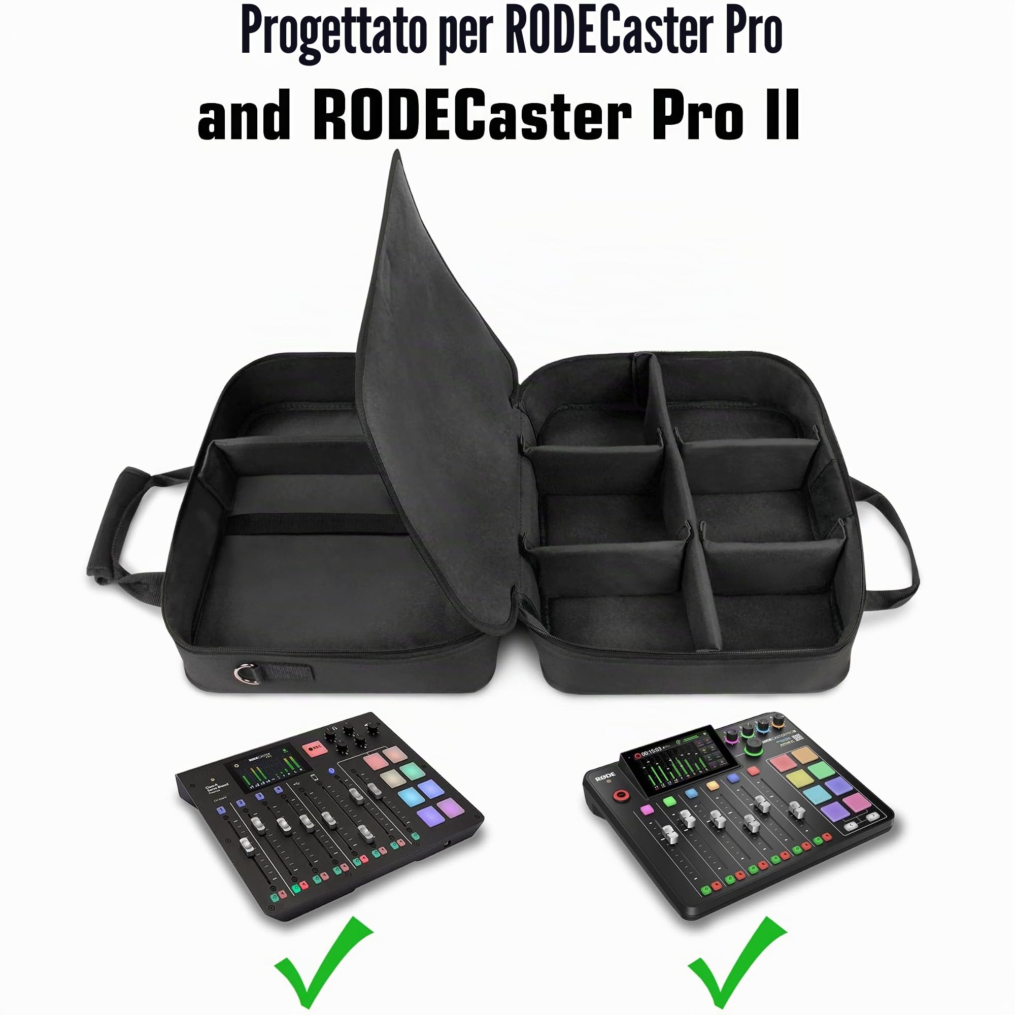 USA GEAR Custodia per Mixer Audio - Custodia da Viaggio per Mixer Podcast con Interno Antigraffio e Spazio di Archiviazione Personalizzabile - Compatibile con RODECaster Pro, RODECaster Pro II e Altri