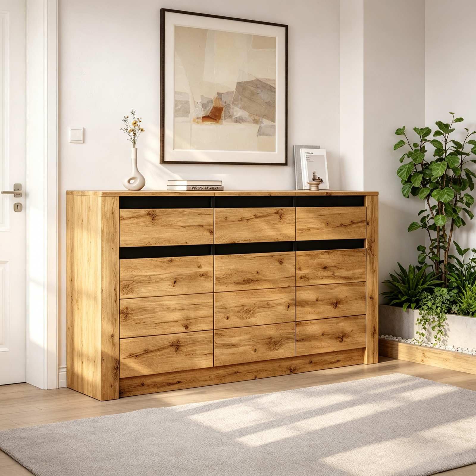 YEHTOKHOME Aparador con 3 cajones y 3 puertas (Naturel-E)