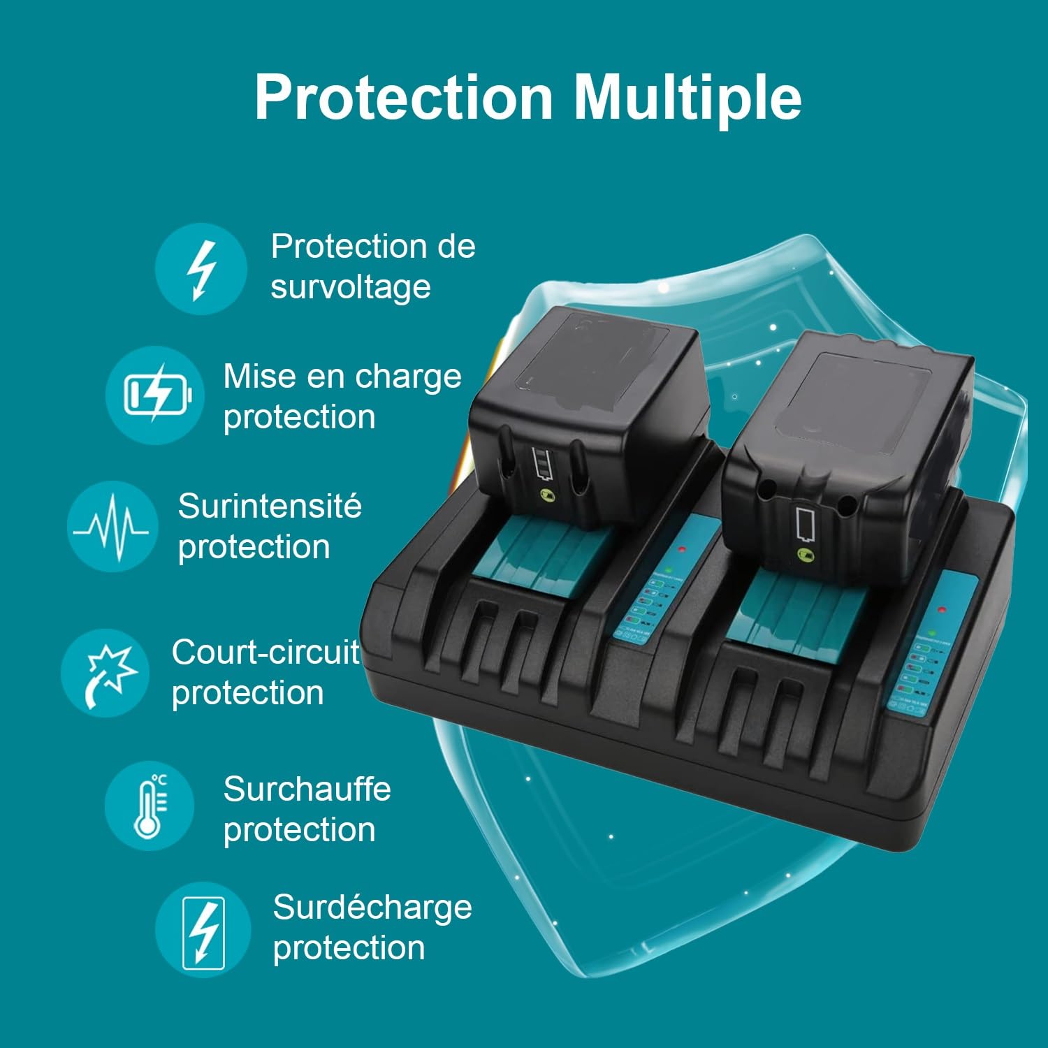 Energup 2 Pièces 5.0Ah 18V BL1850 Batterie + DC18RD Chargeur pour Makita Batterie 18V BL1860 BL1850B BL1840 BL1850 BL1830 BL1815