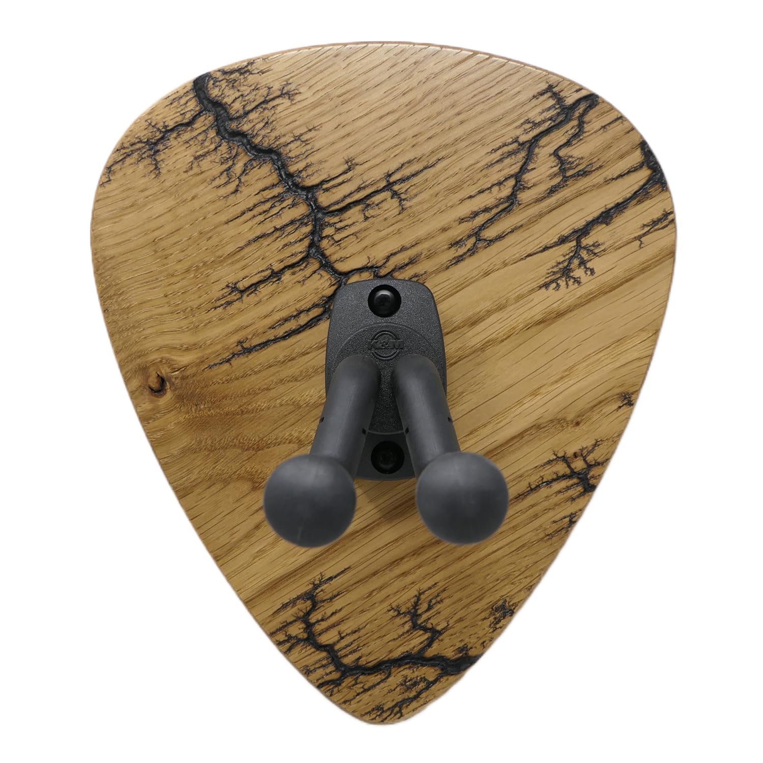 Unikat - Gitarren Wandhalter - Gitarrenwandhalterung Eiche mit Lichtenberg Gravur 23,5x23,5cm - Gitarrenhalter Modell DARK LINES FIVE