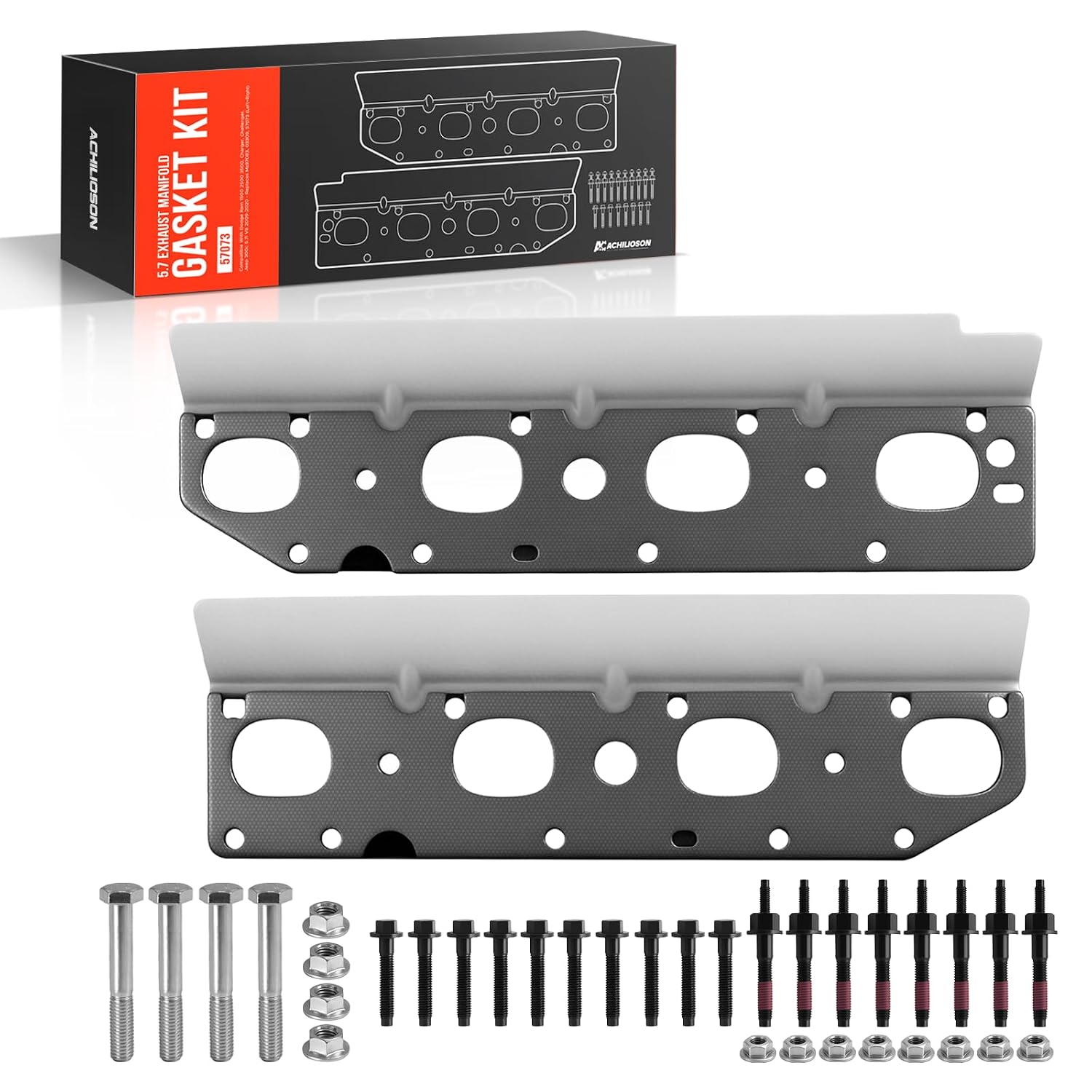 5.7 Exhaust Manifold Gasket Kit for 2009-2020 Dodge Ram 1500/2500/3500, Charger, Challenger, Jeep Grand Cherokee & Chrysler 300C with 5.7L V8 Engine - Replaces OEM MS97083, 03309, 57073 (Left & Right)