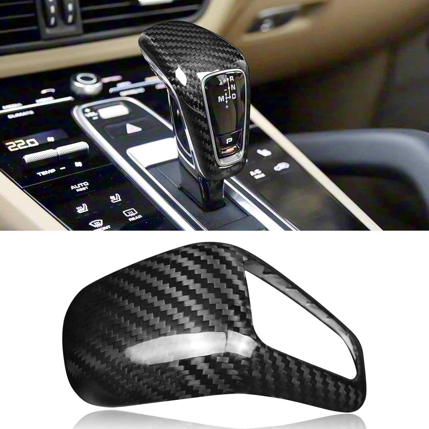 Compatible wth Carbon Fiber Gear Shift Knob Cover Automotive Shift Lever Decoration for Porsche Cayenne 2018-2023 (Black)