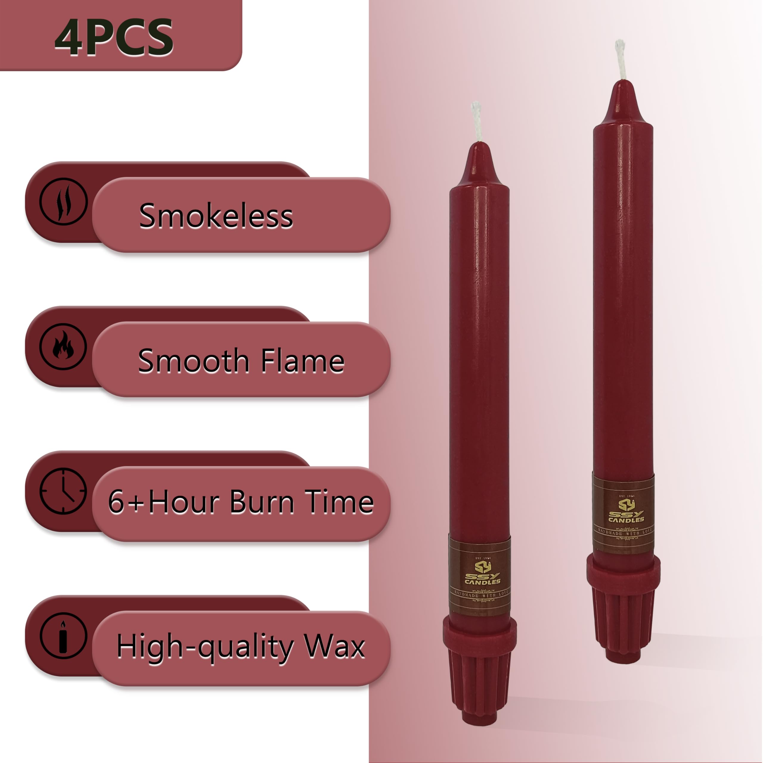 Taper Candle Smokeless Candlesticks 8 INCH Red Odorless Candles Unscented Candle Sticks Colorful Tapered Candles for Table Decor Housewarming Gift Idea