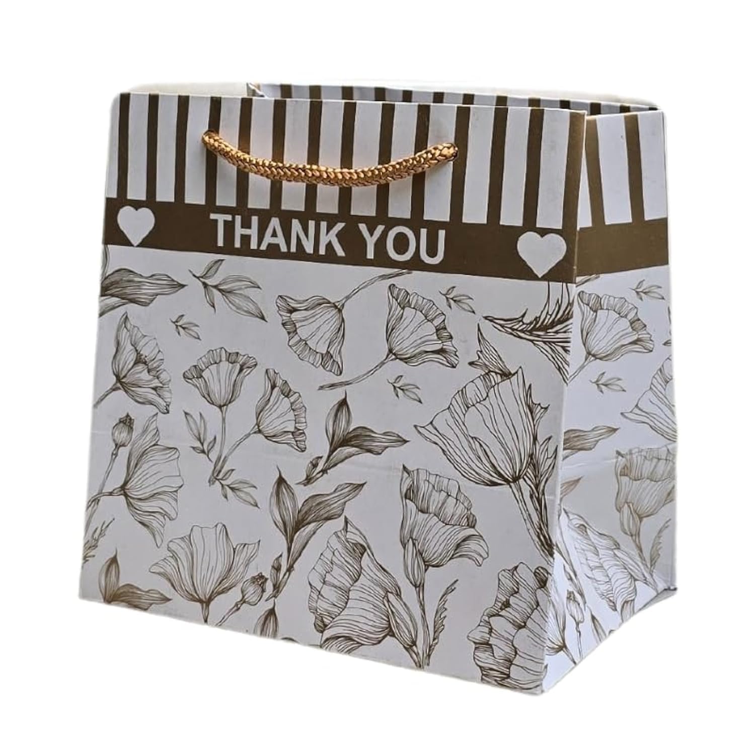 TASCHE Golden Floral Design Thank You Theme Paper Gift Bags for Return Gifts| Birthday | Holiday Presents (Pack Of 25 | 6x4x6 Inches) (B0D37W7GPV) Amazon Price History, Amazon Price Tracker