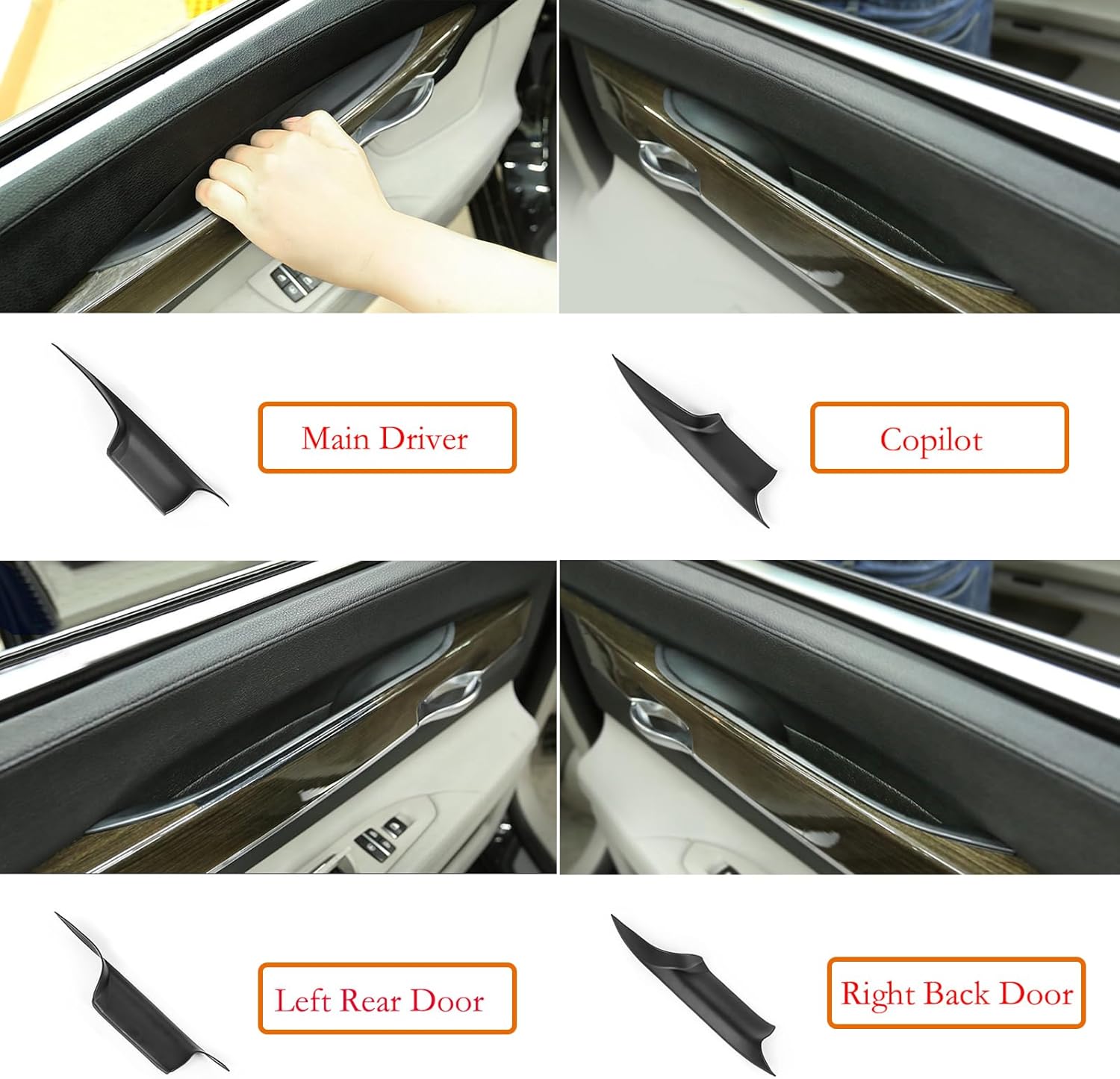 4PCS Car Door Handle Cover Fit for BMW 7 Series F02 730Ld 740Li 750Li 760Li 2009-2015 Interior Door Pull Handles Protective Decorate Covers (Black)