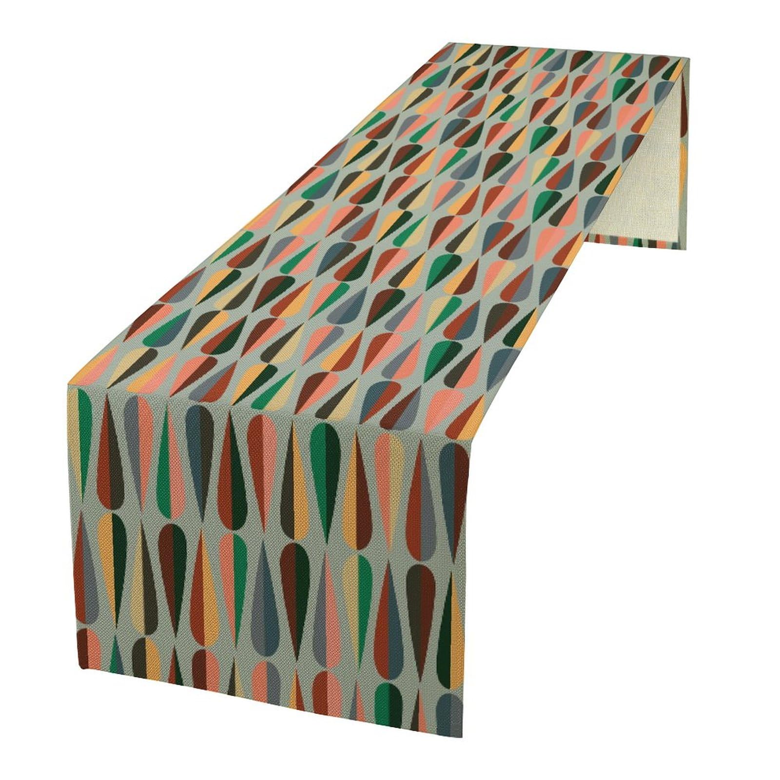 Mid Century Table Runner, Modern Style Drop Shapes in Tones Print Cotton Linen Farmhouse Table Runner for Dinning Holiday Party Indoor Outdoor Decor, Retro Color 13x36 Inch