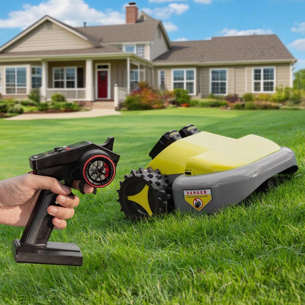 Self-Propelled Remote Control Lawn Mower, Cordless Electric RC, Conquer 35° Slopes, 3-Height Cut (2"-3"), 20" Deck, 60Min Dual 18V Batteries, 17lbs Lightweight