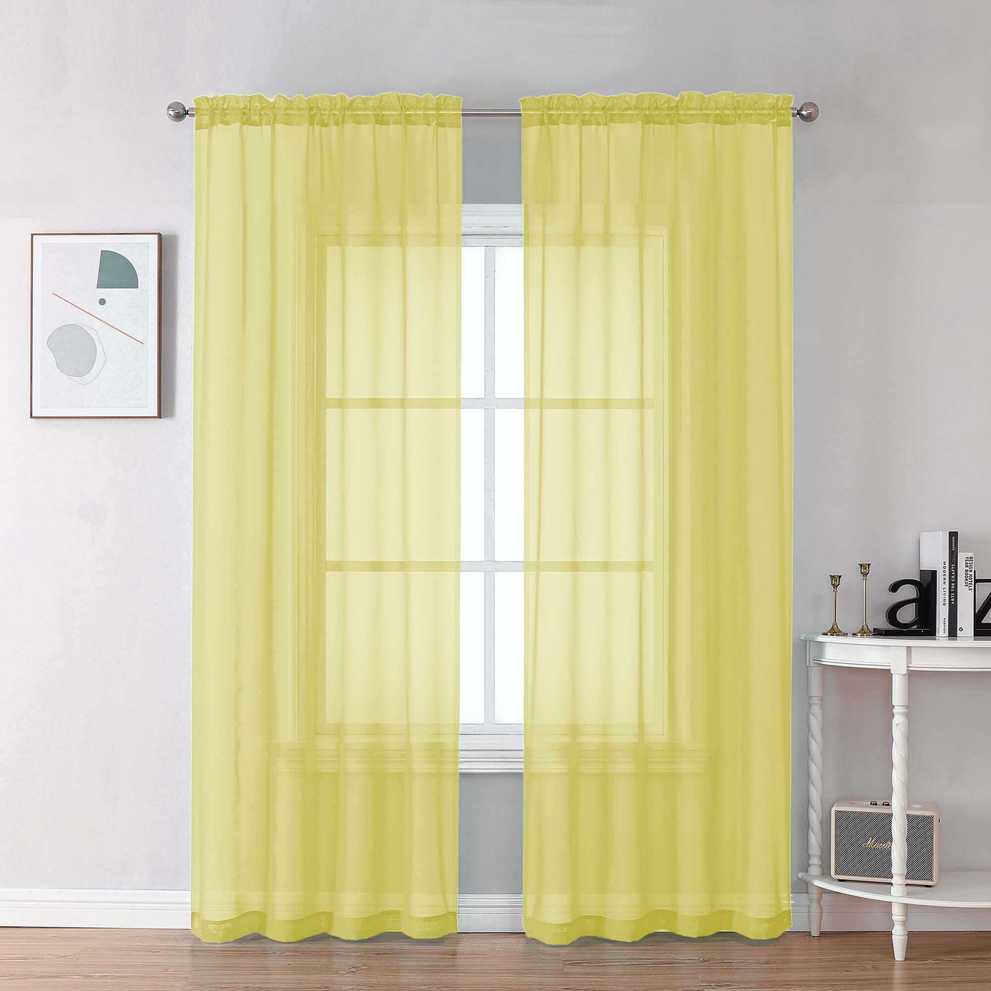 Chyhomenyc Sheer Lemon Curtains 90 inches Long 2 Panels, Light Filtering Soft Airy Solid Elegant Voile Window Treatment Drapes for Bedroom Living Room, 42Wx90L Inches