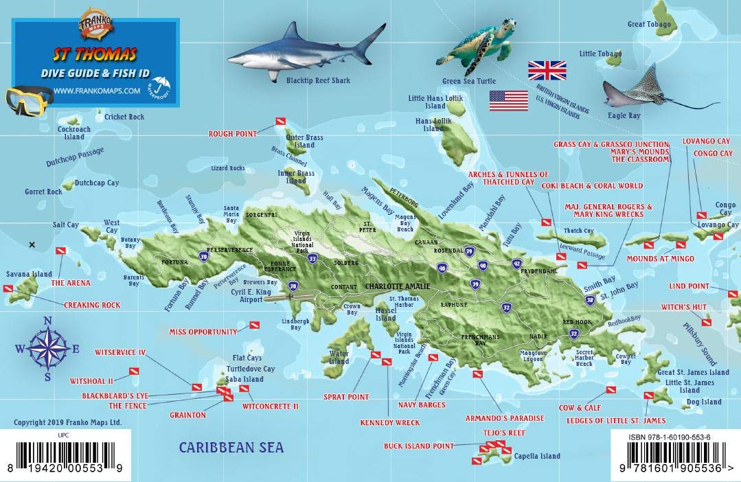 St. Thomas USVI Dive Map Fish ID Virgin Islands Franko Maps Waterproof Fish Card
