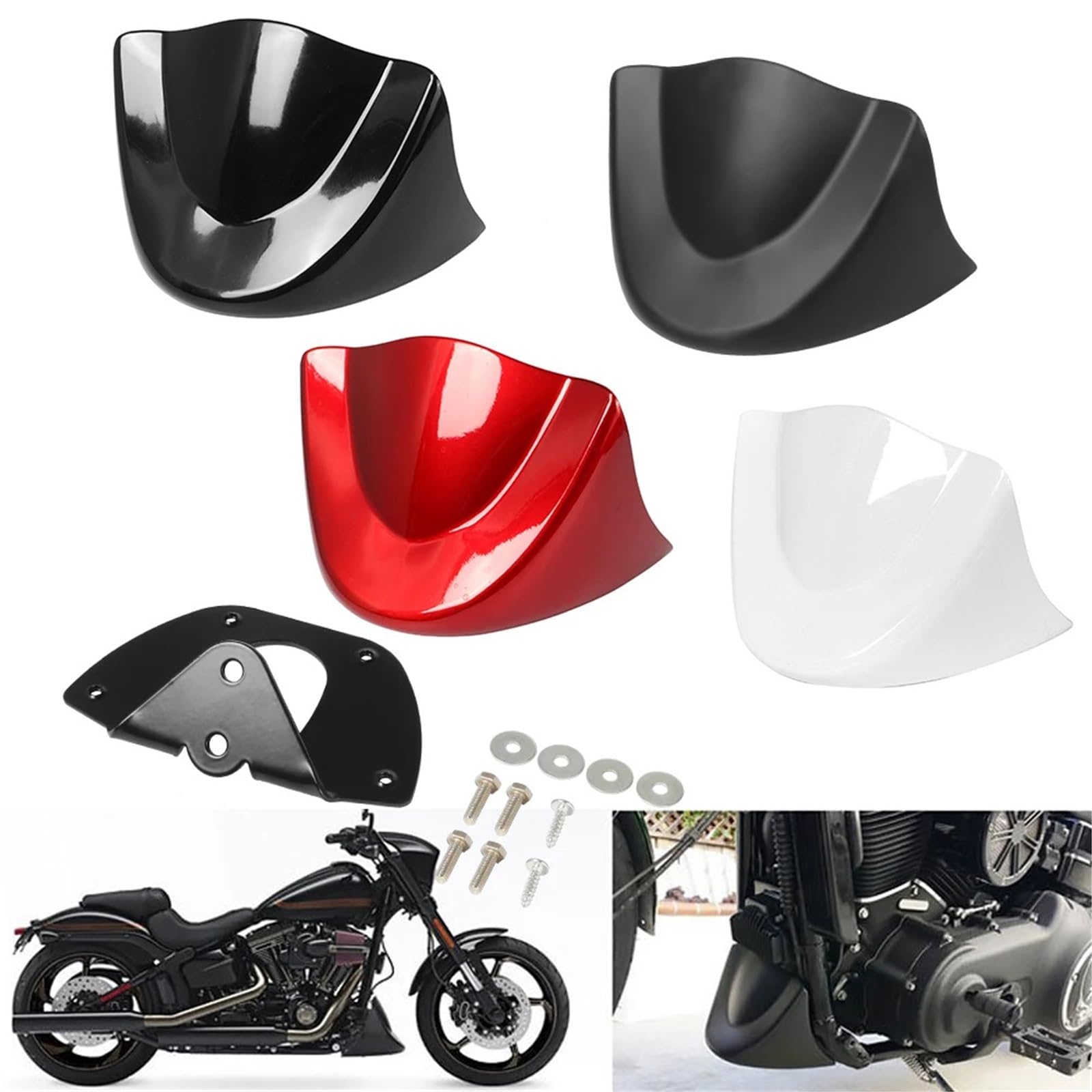 Powersport Gabelschutz Passend für Harley Dyna Fat Bob Modelle 2006-2018, rote Motorrad-Frontspoiler-Verkleidung(White)