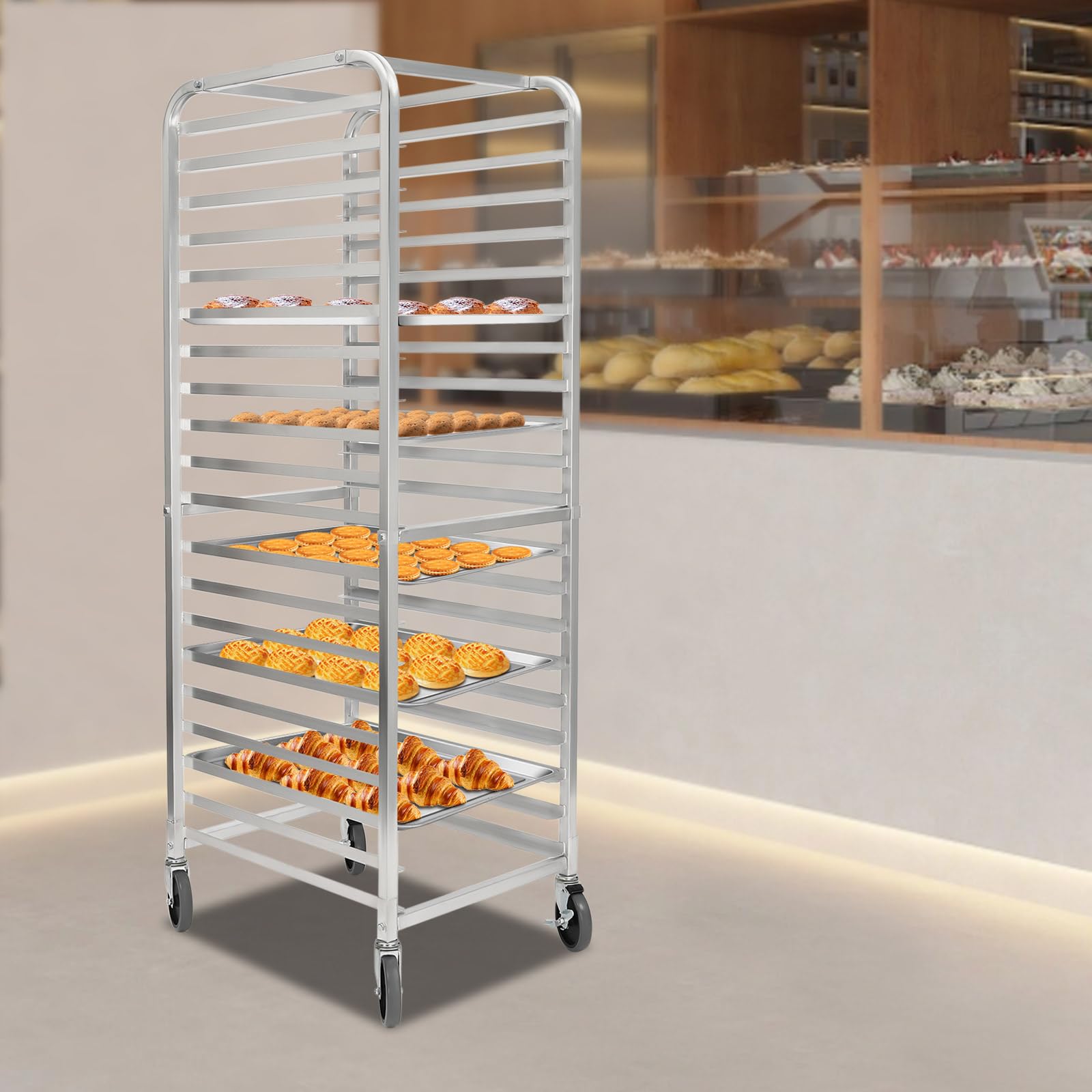 20-Tier Bakery Rack 26’’(L)x20.5’’(W)x69’’(H), Aluminum Alloy Bakery Rack with Lockable Casters, Mobile Trolley Storage Cooling Rack for Home or Commercial Kitchens, Bars, Gardens, Bakeries
