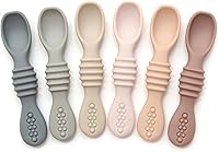 PrimaStella Silicone Chew Spoon 6-Piece Set - 3-in-1 Teething Feeding Spoons for Baby Led Weaning 6M+ | BPA-Free, Dishwasher Safe