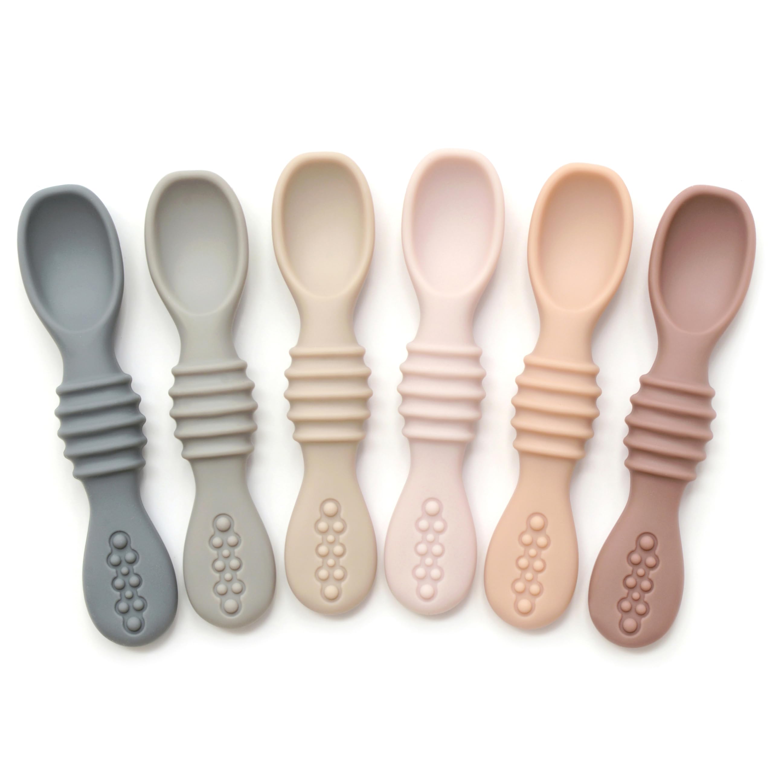PrimaStella Silicone Chew Spoon Set for Babies and Toddlers | Safety Tested | BPA Free | Baby Spoon 6 Pack (Neutrals)
