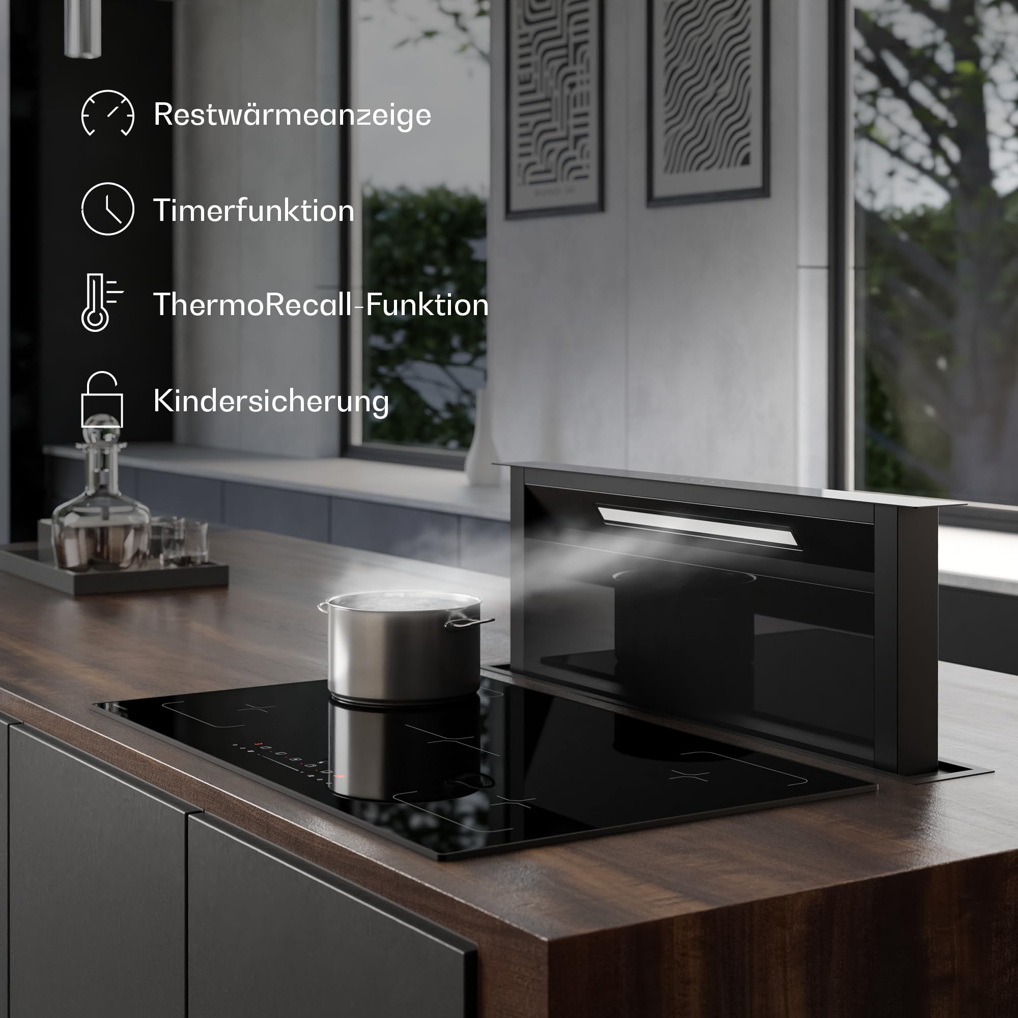 Klarstein Velaire Induktionskochfeld - 90cm, 5 Zonen, 7200W Boost, Touch-Slider, Timer, Kindersicherung, Restwärmeanzeige, Flexzonen, Glas, Kochfeld Induktion
