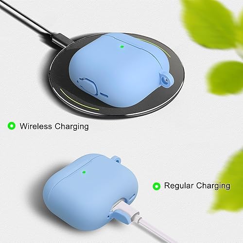Vista 113 de Funda compatible con AirPods de tercera generación, accesorios de protección de silicona con llavero y kit de limpiador para mujeres y hombres, LED