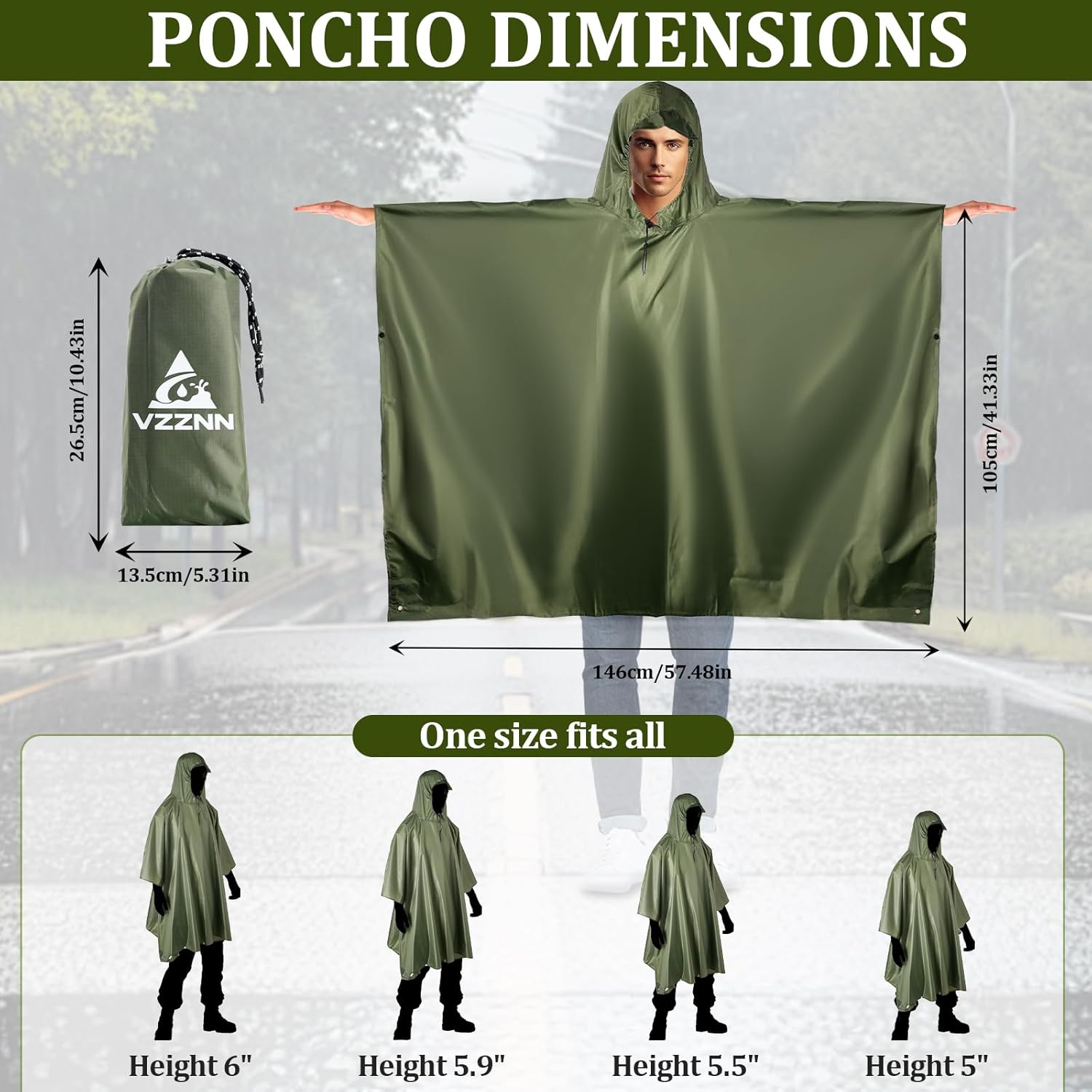 6 Pack Hooded Rain Ponchos for Adults Unisex Raincoat for Women Men - Image 2