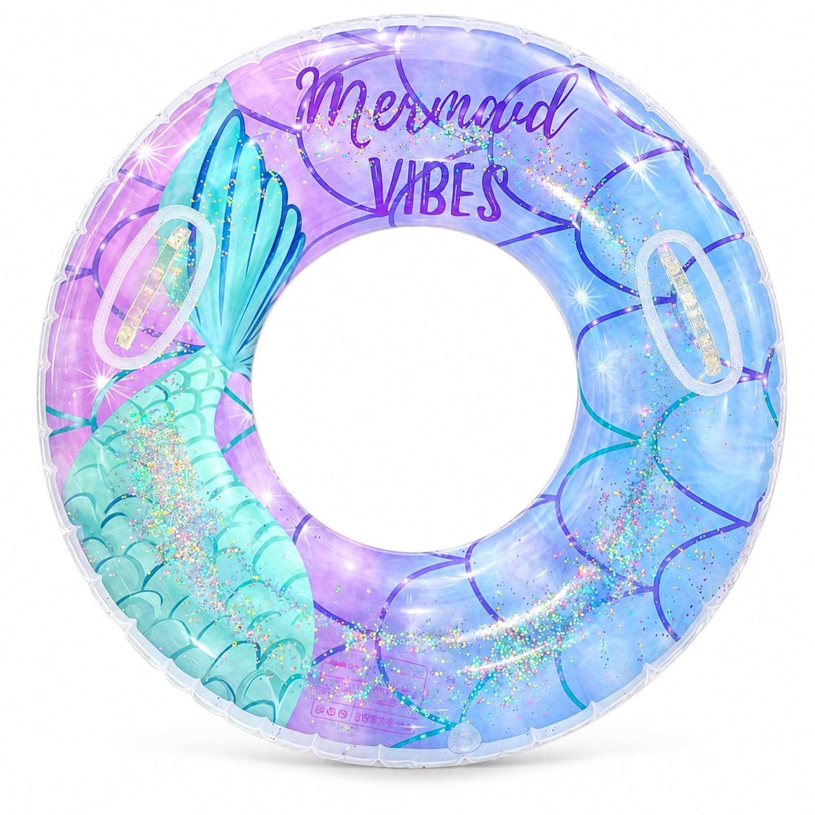 Schwimmring für Erwachsene 80 cm, Schwimmreifen mit 2 Griffen, Aufblasbar | Aufblasbarer Schwimmreifen für Erwachsene mit 38 cm Innenöffnung, Glitzerdesign und 2 Griffen für Pool, Strand und Urlaub