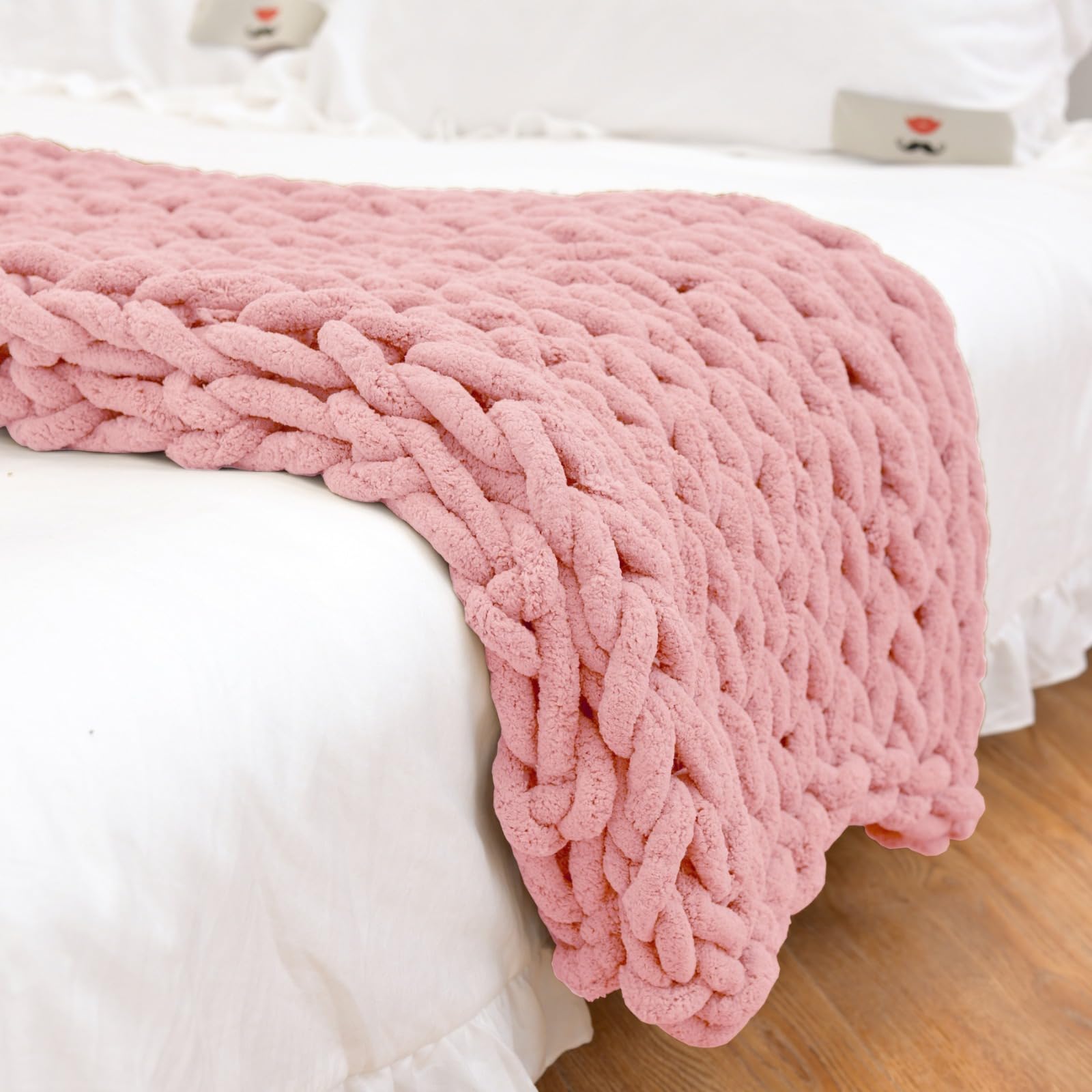 FENXIXIONE Knitted Blanket Chunky Knit Throw Chunky Knitted Blanket Throws for Sofa Large Knitted Bed Throw Blankets for Beds 100X150,beige (100X120,Pink)