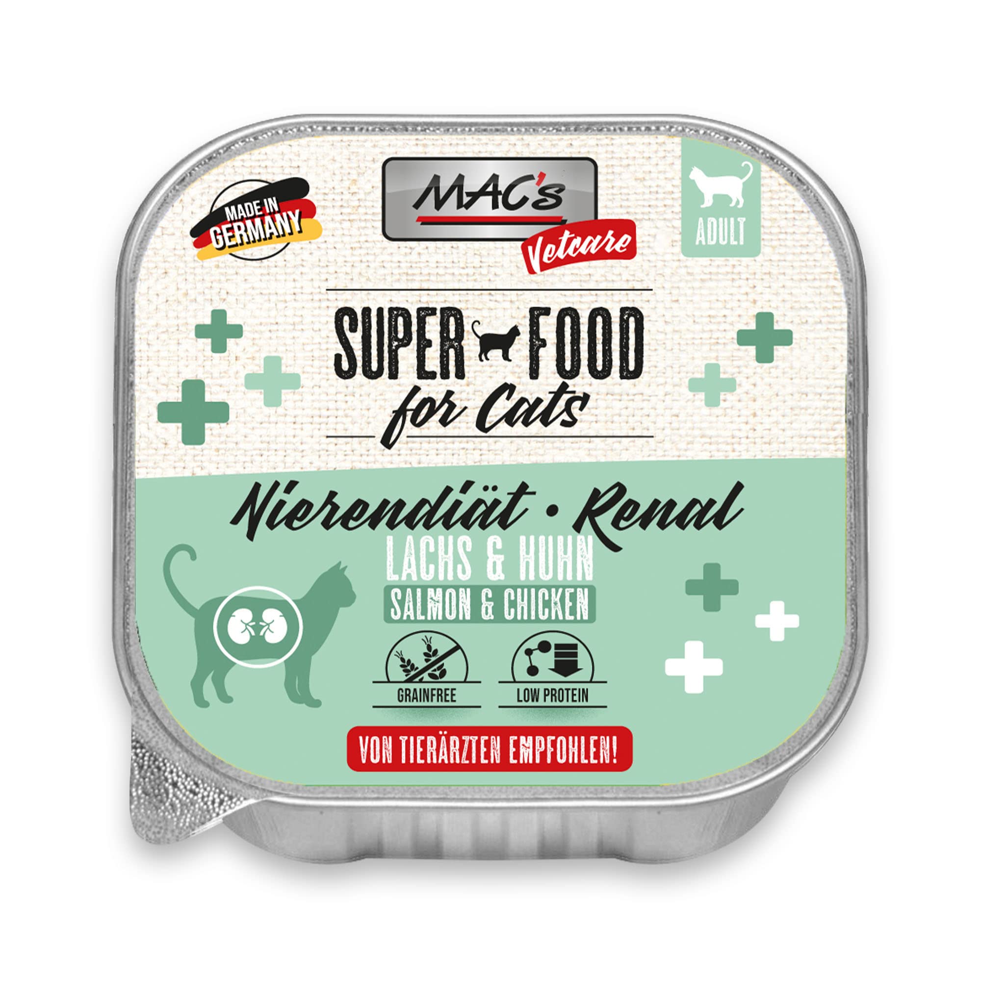 MACs Cat Vetcare - Dieta renal, salmón y pollo, 100 g, para gatos, 16 unidades (16 x 100 g)