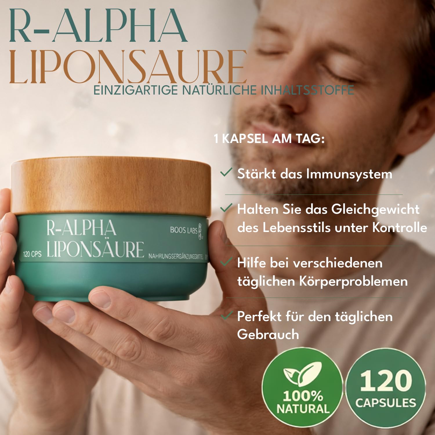R-Alpha Liponsäure ALA | 120 Vegane Kapseln | 1 Kapsel am Tag | Hochdosiert, Laborgeprüft, Ohne Gentechnik, Glutenfrei | Antioxidans & Nahrungsergänzungsmittel