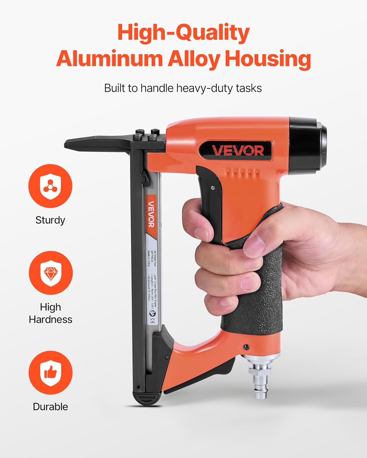 VEVOR Pneumatic Staple Gun, 22 Gauge Long-Nose Upholstery Stapler for 71 Series Fine Wire Staples 3/8-inch Crown 1/4"-5/8" Length, Max 180PCS Loading Air Staple Gun for Upholstering, Woodworking, DIY