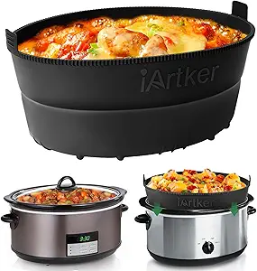 Silicone Slow Cooker Liner fit 6 Quart, Thickened Foldable Crockpot Liners Oval Crock-Pot, Reusable Leakproof Crock Pot Liner BPA Free Dishwasher Safe