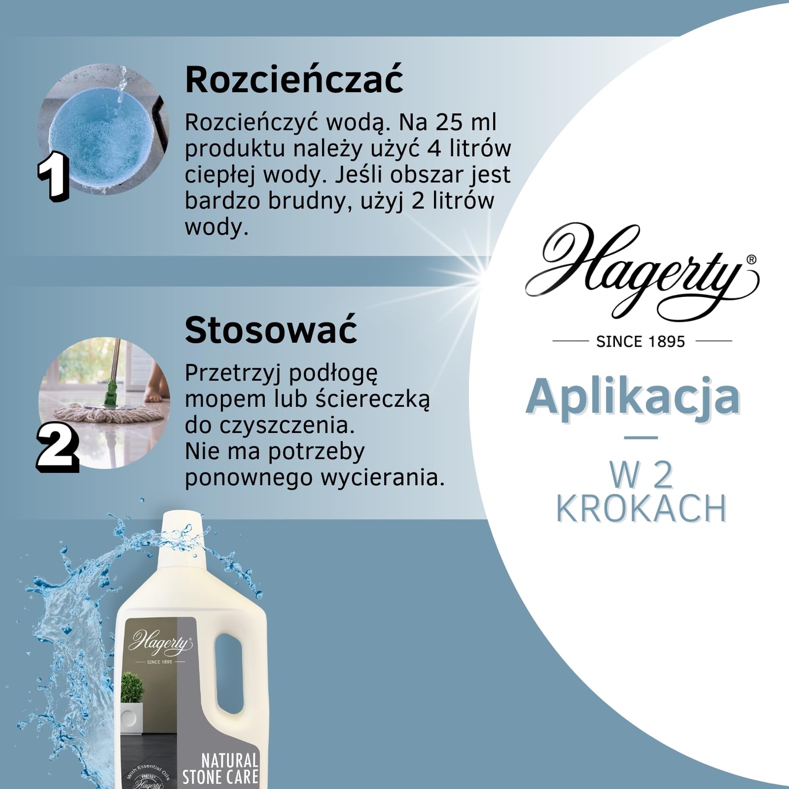 Hagerty Natural Stone Care Preparat do czyszczenia kamienia naturalnego 1l I Skuteczna pielęgnacja do podłóg z kamienia terakoty łupka płytek I Czyszczenie kamienia wewnątrz i na zewnątrz