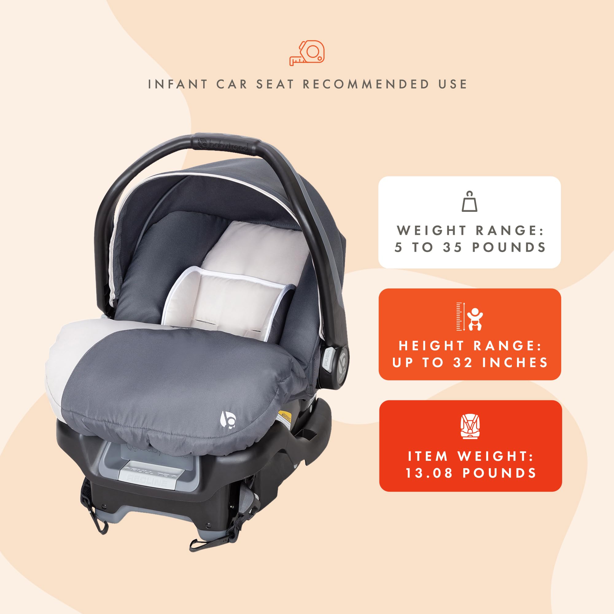 Baby Trend 2-Pack Infant Car Seat & Base with 5-Point Safety Harness, 4-Position Height Adjustment & Push-Button Release, Ally 35, Magnolia