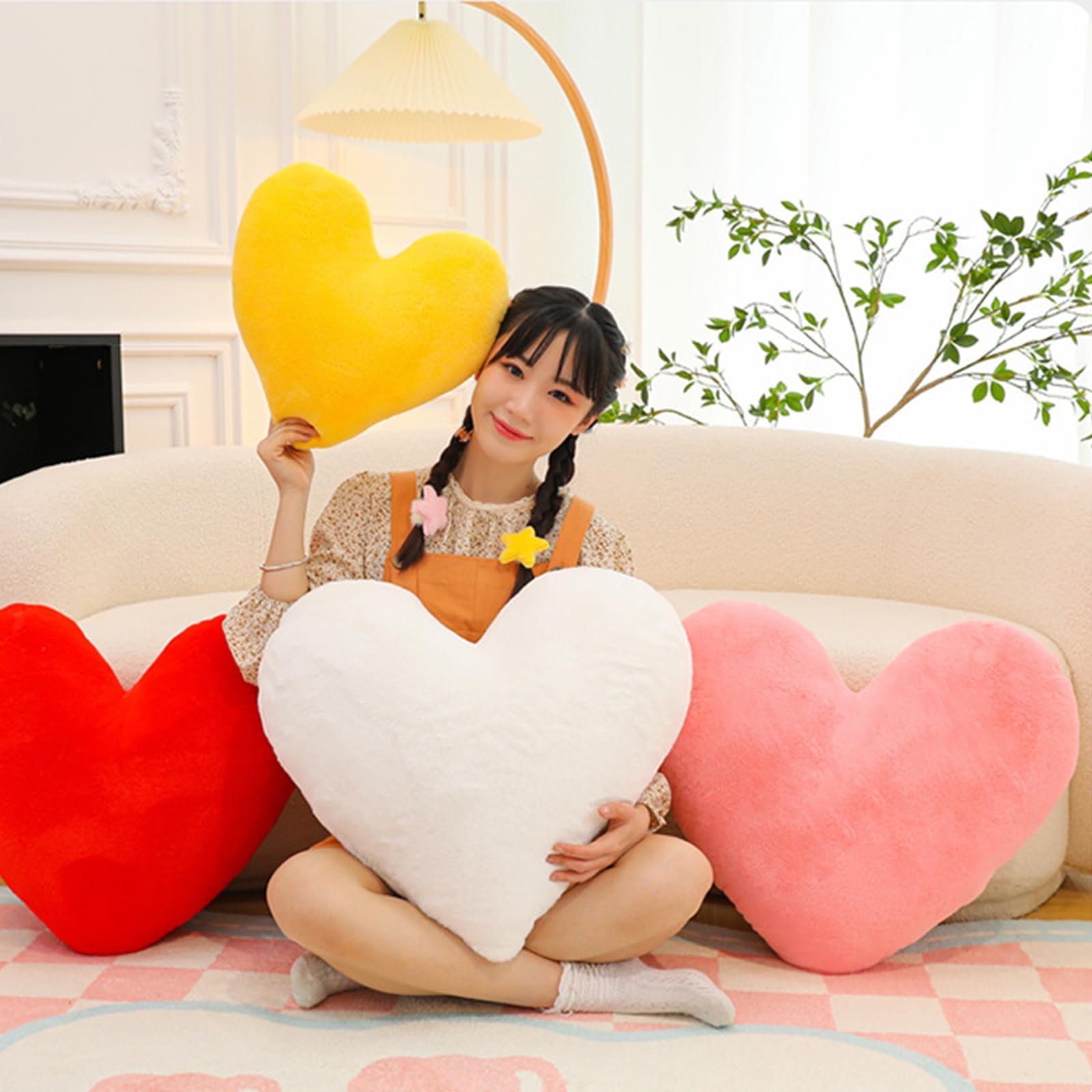 Cuscino a cuore, per cameretta dei bambini, a forma di cuore, per ragazze e ragazzi, decorazione per la camera da letto (cuore giallo, 50 cm)