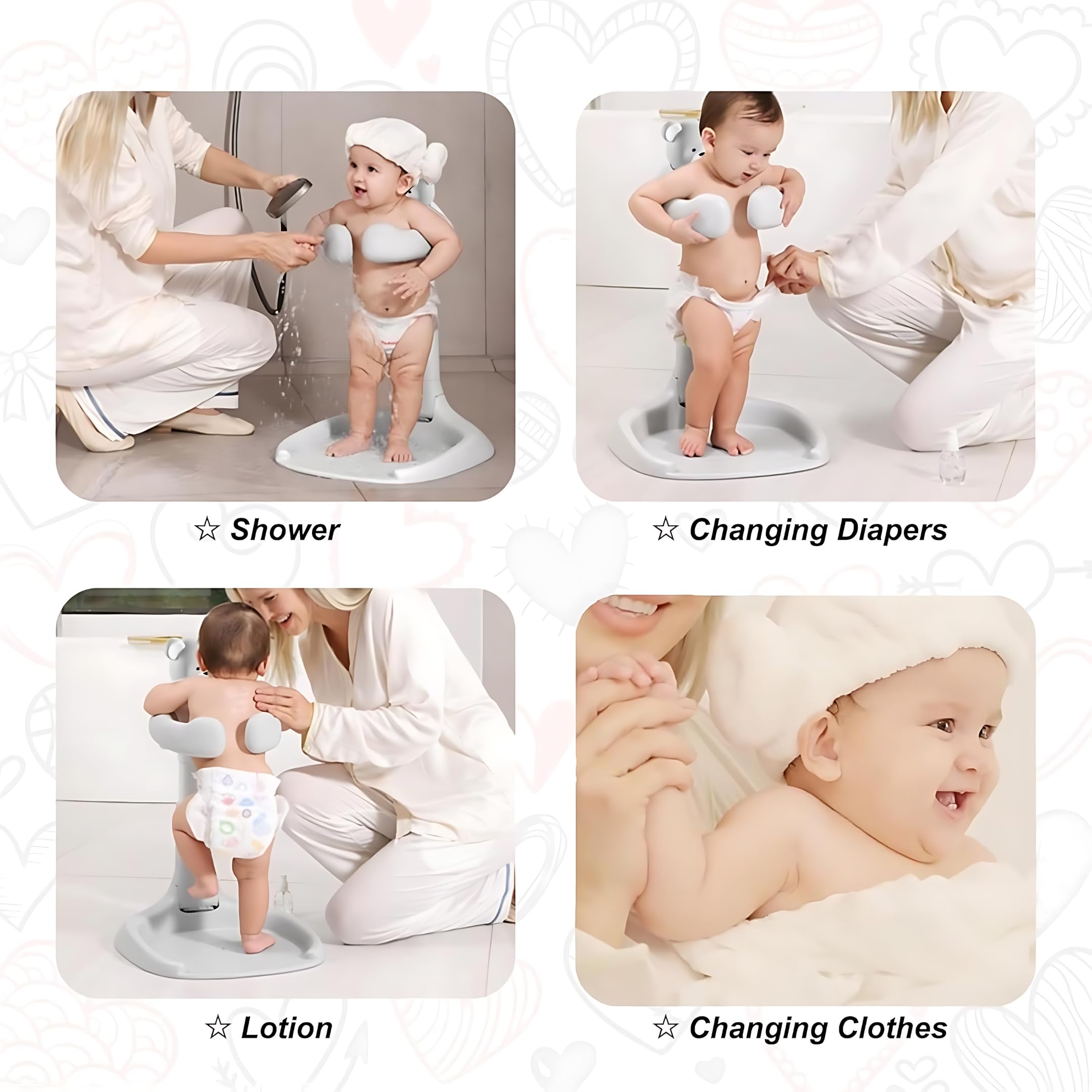 OBABY Newborn Baby Bather Foldable/ Reclining/ Quick dry/ Portable/ Soft cushion/ Non-slip 3 Position Adjustable, Printed and Colorful Infant Bather for daily use. (0-18 Months) (PINK STANDING, BABY BATH CHAIR) - Image 6 thumbnail