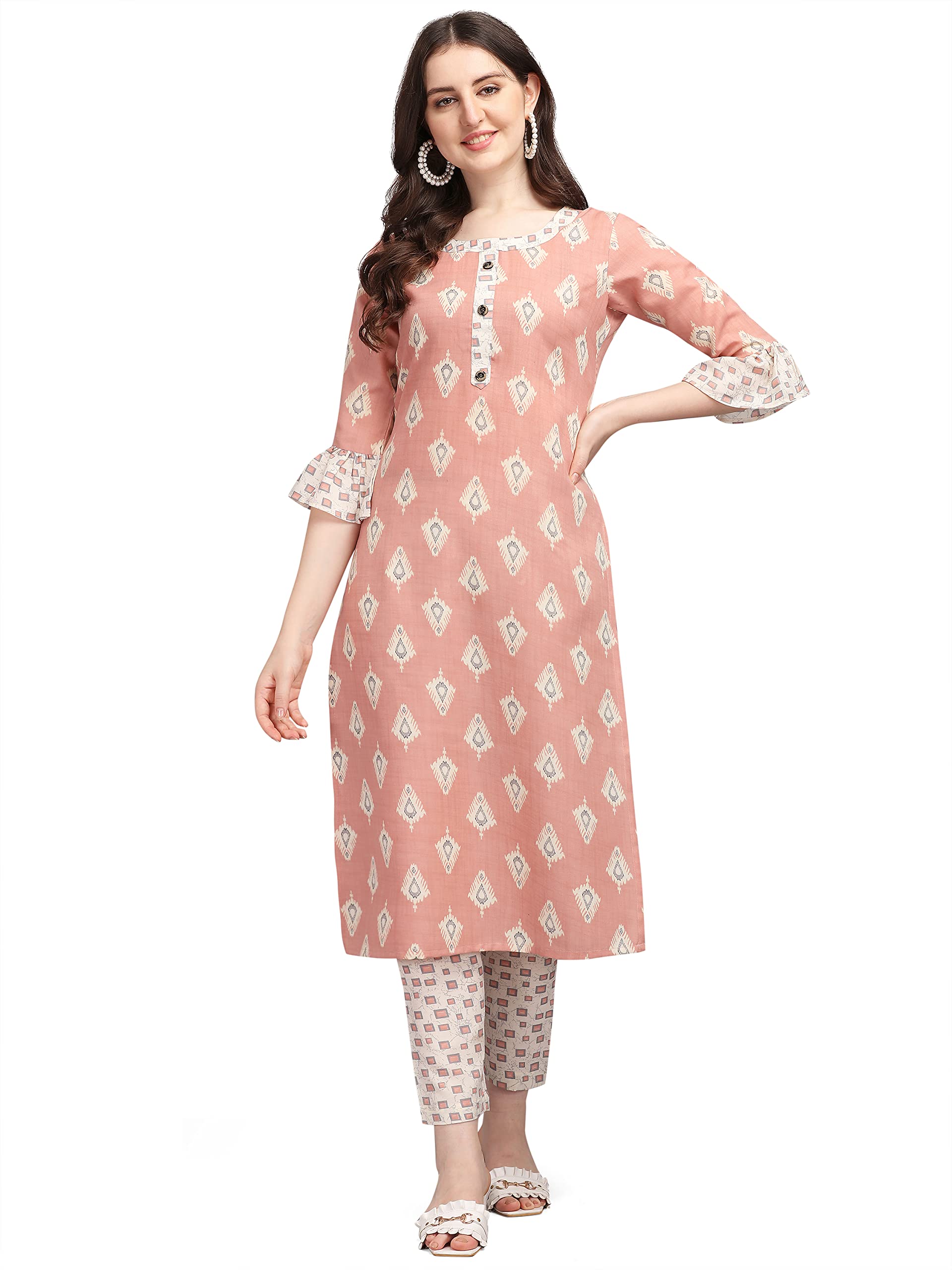NAINVISHWomen's Cotton Pink Kurta with Pant (SD133)