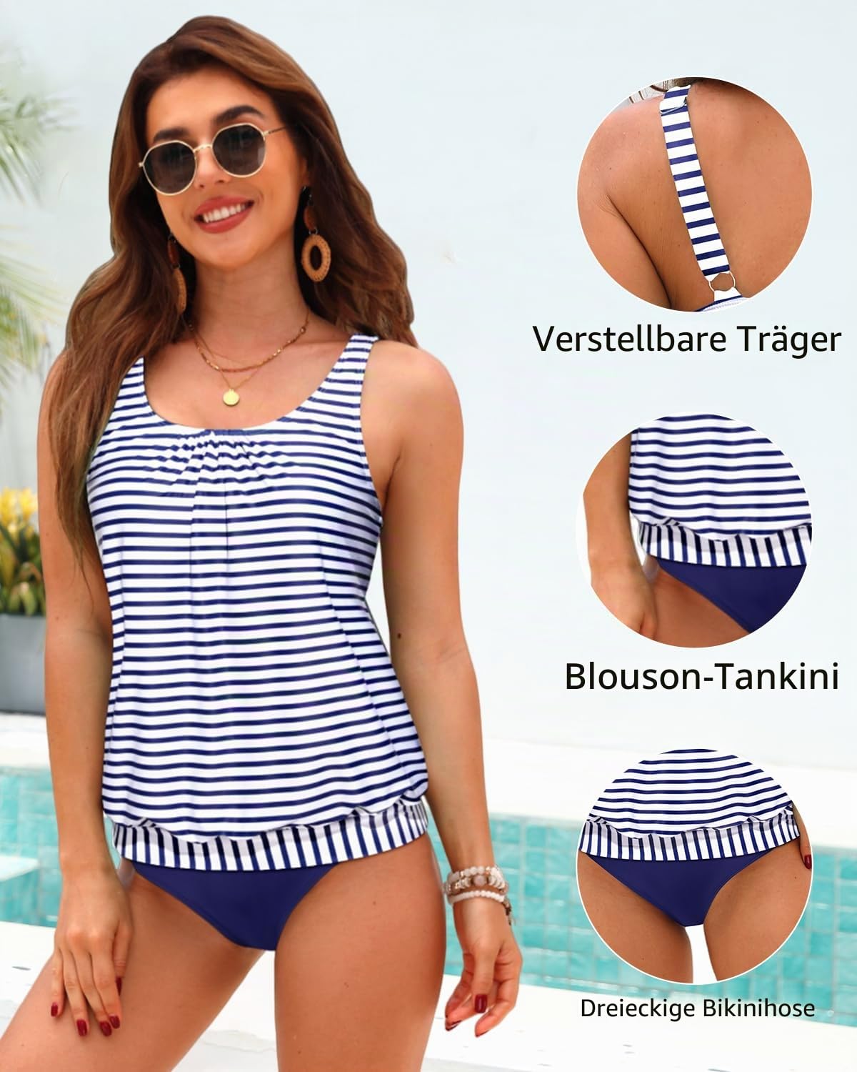 Yonique Tankini-Badeanzüge für Damen, lockere Passform, Blumendruck, Schlichter, Zweiteiliger Badeanzug