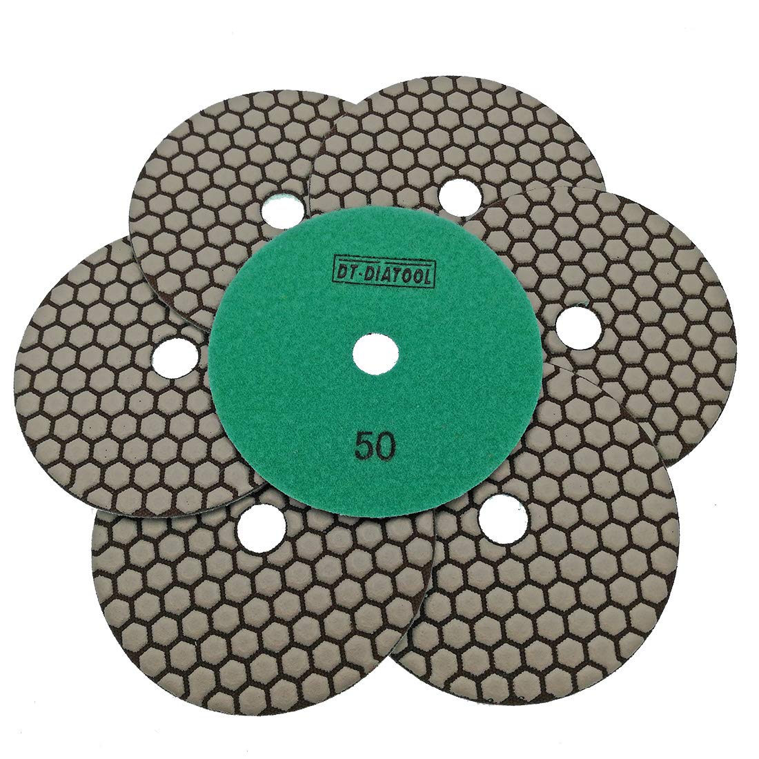 DT-DIATOOL Dry Diamond Polishing Pads 5 Inch/125mm 7 Pieces #50 for Granite Marble Ceramic