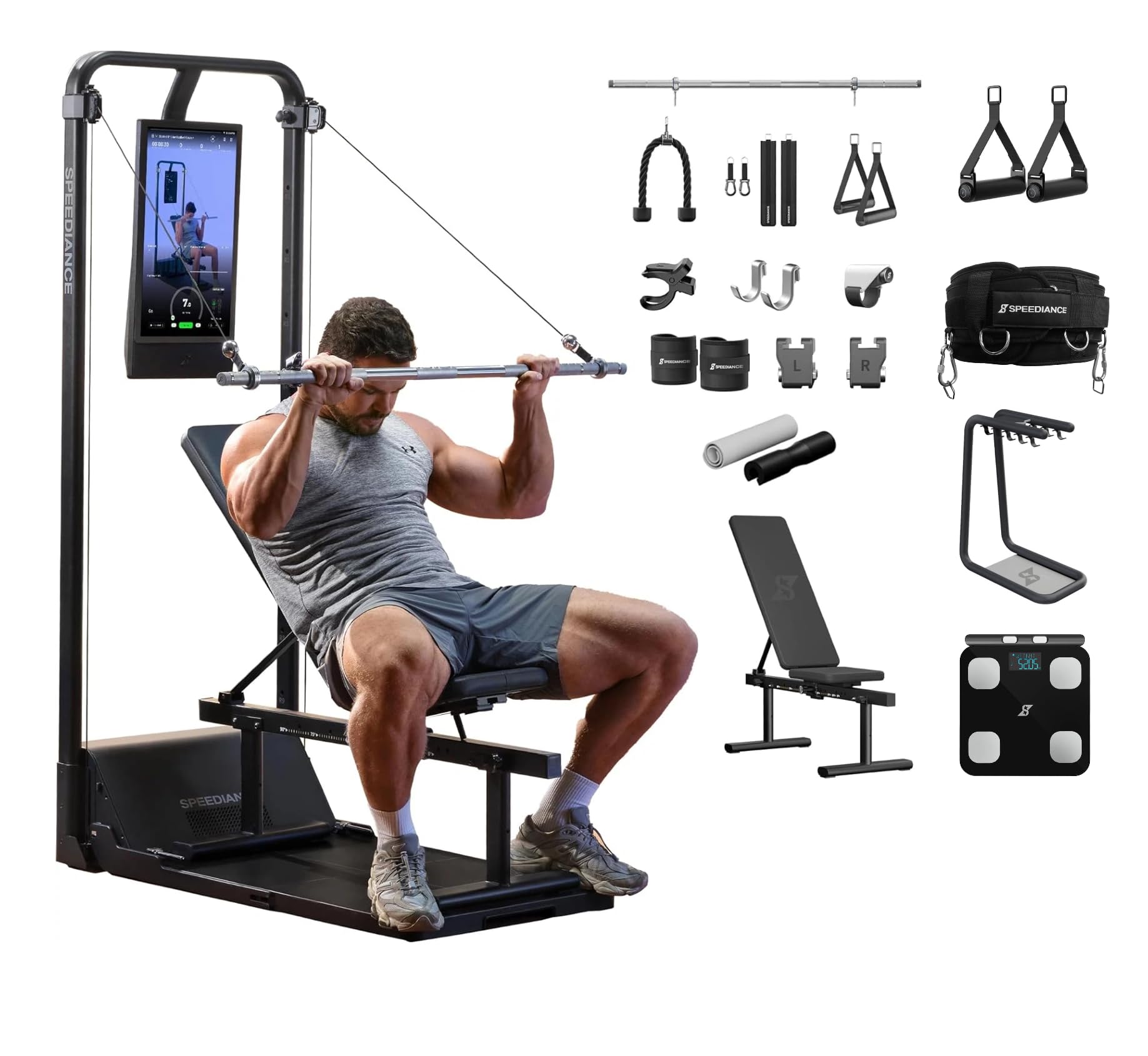 Speediance Gym Monster 2 Works Plus &amp; PowerGrip Smart Handles &amp; Weight Lifting Belt &amp; Gym Accessories Organizer &amp; Smart Body Fat Scale Bundle