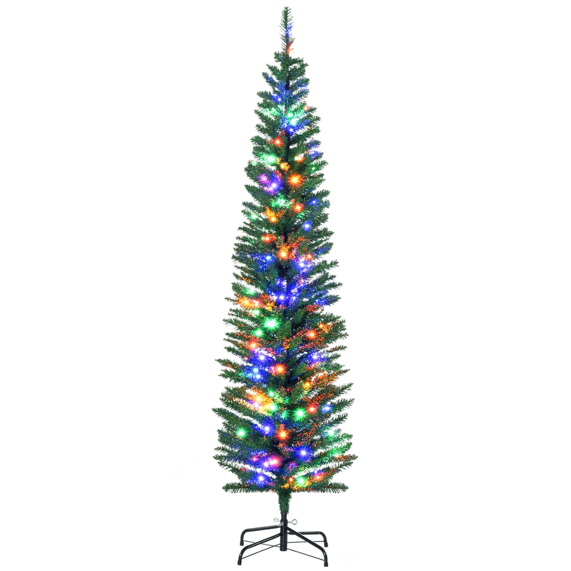 HOMCOM Sapin de Noël Artificiel Lumineux 180 cm en Forme de Crayon Vert | Arbre de Noël, 150 Lumières Multicolores, 390 Branches, Base en Acier