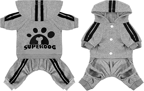 Miniatura 2 de Sudadera con capucha de 4 patas para perros pequeños, ropa para cachorros, sudadera de algodón para perros, abrigo de invierno para gatos (M, gris)