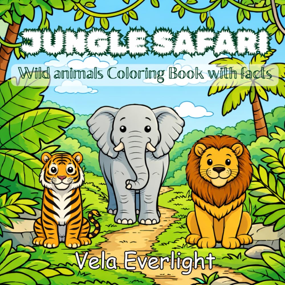 Jungle Safari: Wild animals Coloring Book with facts