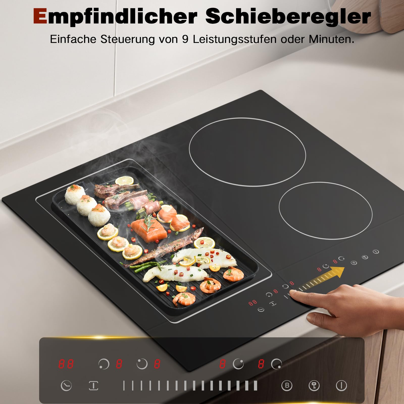 NOXTON Induktionskochfeld 60 cm, Autarkes Induktionsfeld 4 Platten, 7200W | Flexzonen, Kochfeld Induktion mit Schieberegler, Booster, Timer, Kindersicherung, 220V-240V, kein Stecker