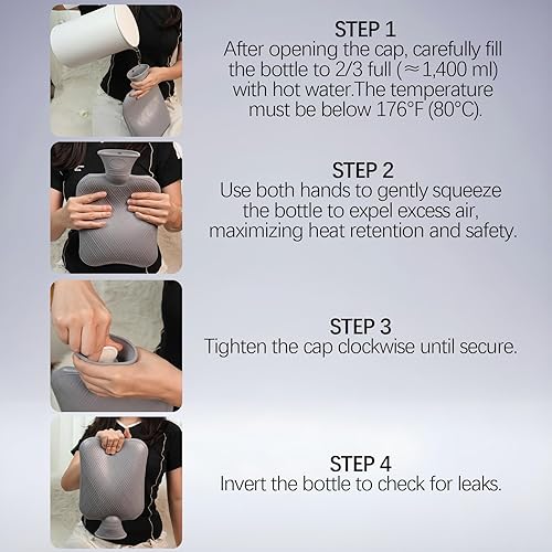 Miniatura 8 de FORICOM Botella de agua caliente con funda, bolsa de agua caliente para aliviar el dolor de 2 litros, almohadilla térmica, calentador de manos, cama
