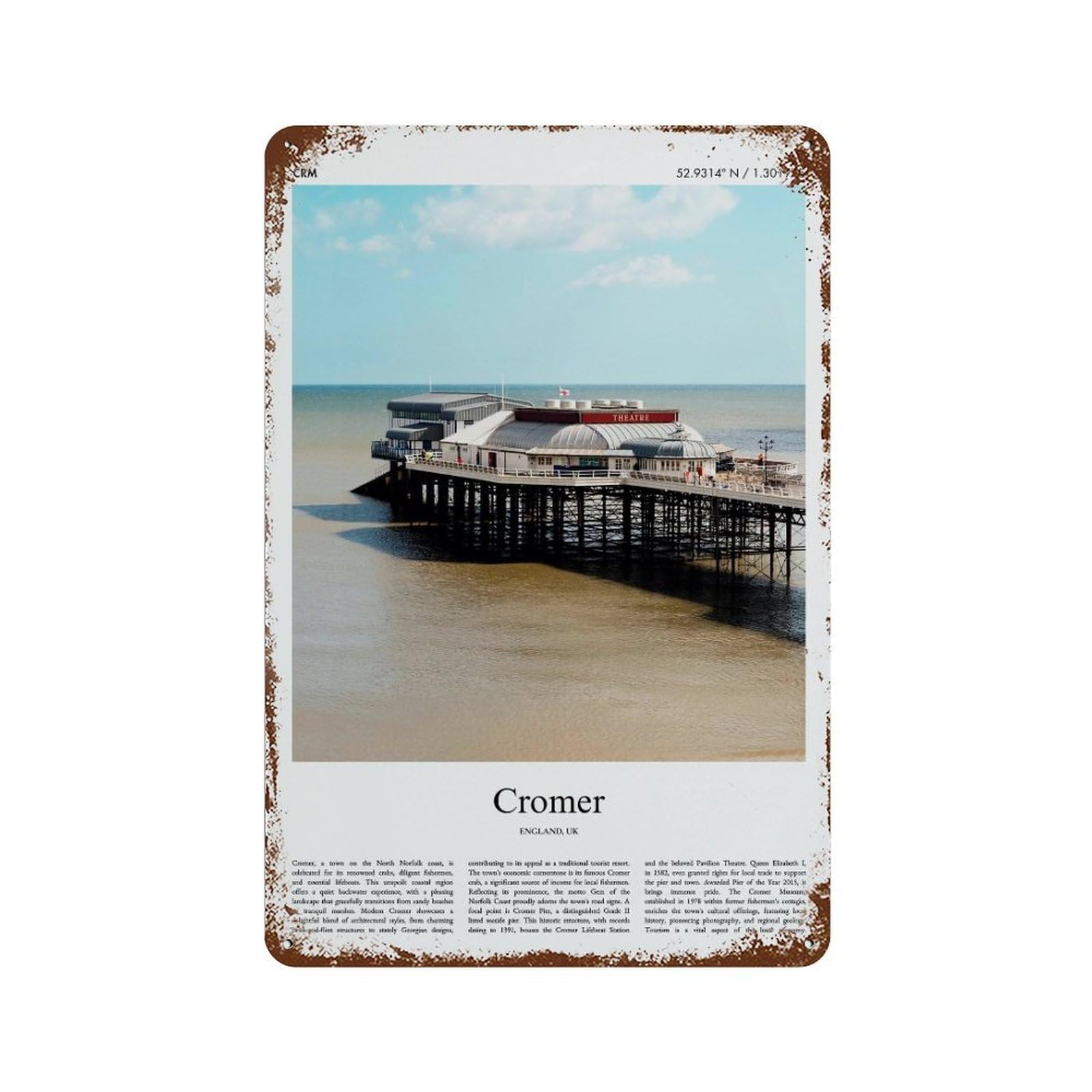 xiaoxiaoshen Cromer Norfolk, United Kingdom City Scenery Wall Decor Art Metal Tin Poster Modern Home Decor Art Home Bar Shop Decorations Vintage Sign 30x20cm