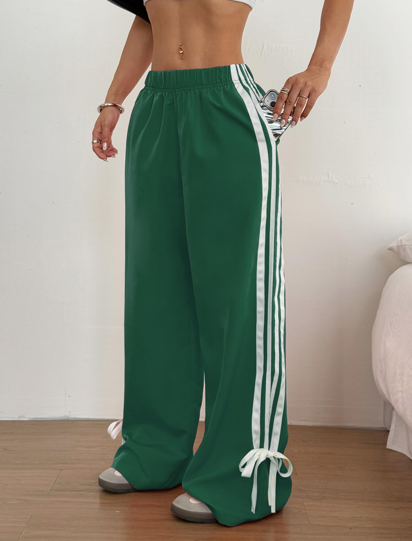ZAFUL Womens Side Striped Pant Baggy Wide Leg Sweatpants Elastic Waisted Contrast Stripes Loose Fit Trousers