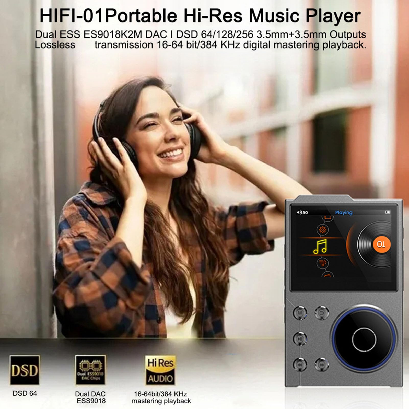 Zunate Lecteur MP3 avec Bluetooth 5.0, Lecteur Audio Portable HiFi sans Perte avec écran HD de 2,4 Pouces, pour Audiophiles, Prend en Charge 256 Go de Mémoire Extensible